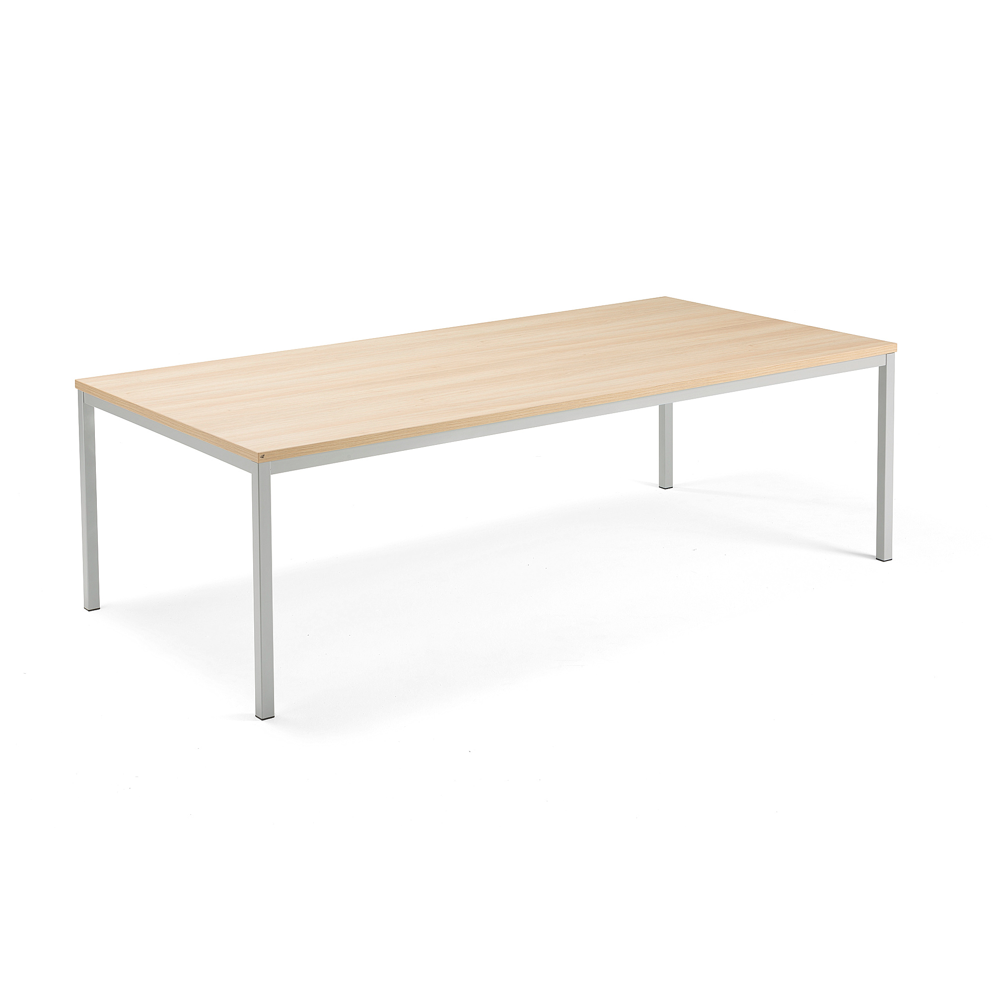 Jednací stůl QBUS, 2400x1200 mm, 4 nohy, stříbrný rám, dub