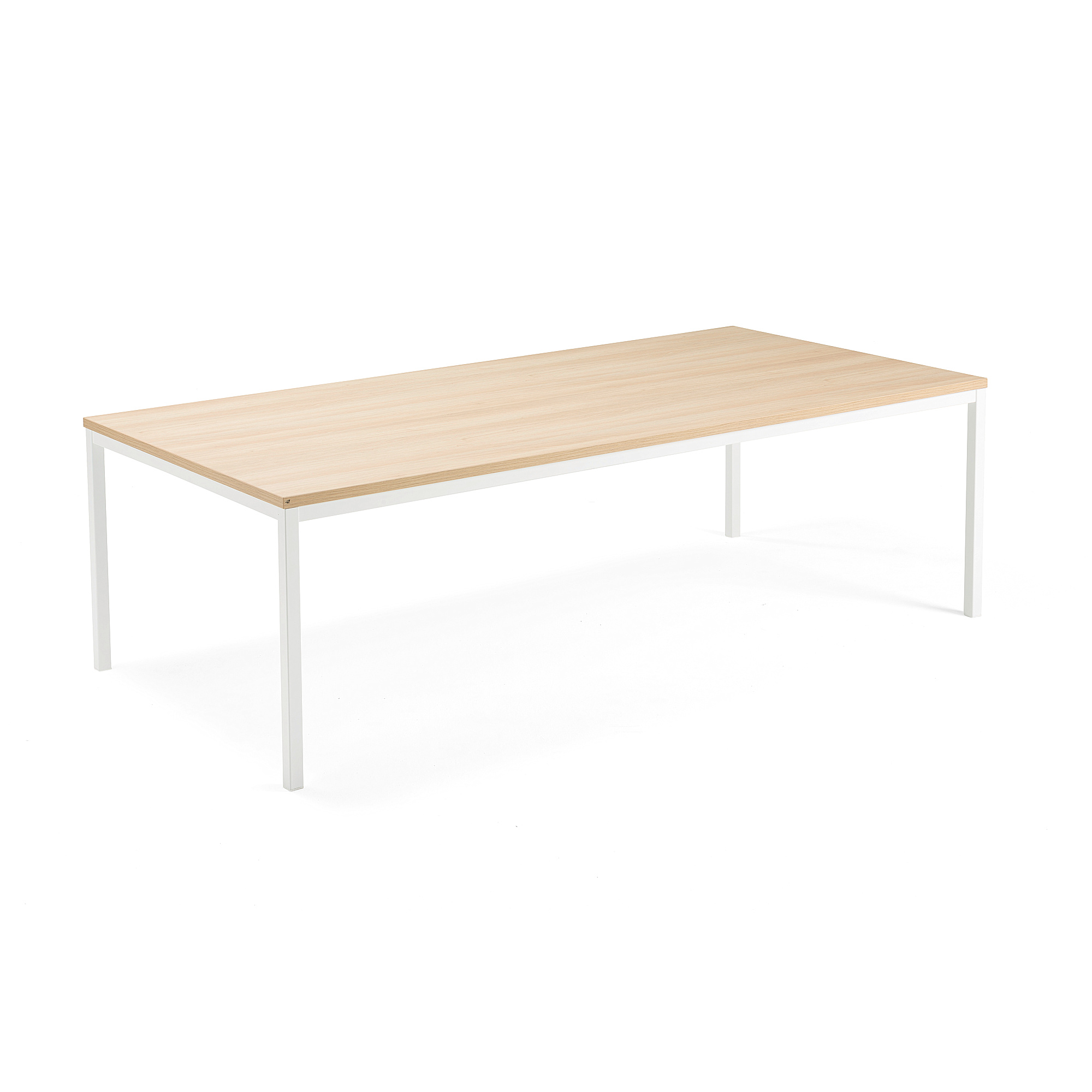 Jednací stůl QBUS, 2400x1200 mm, 4 nohy, bílý rám, dub