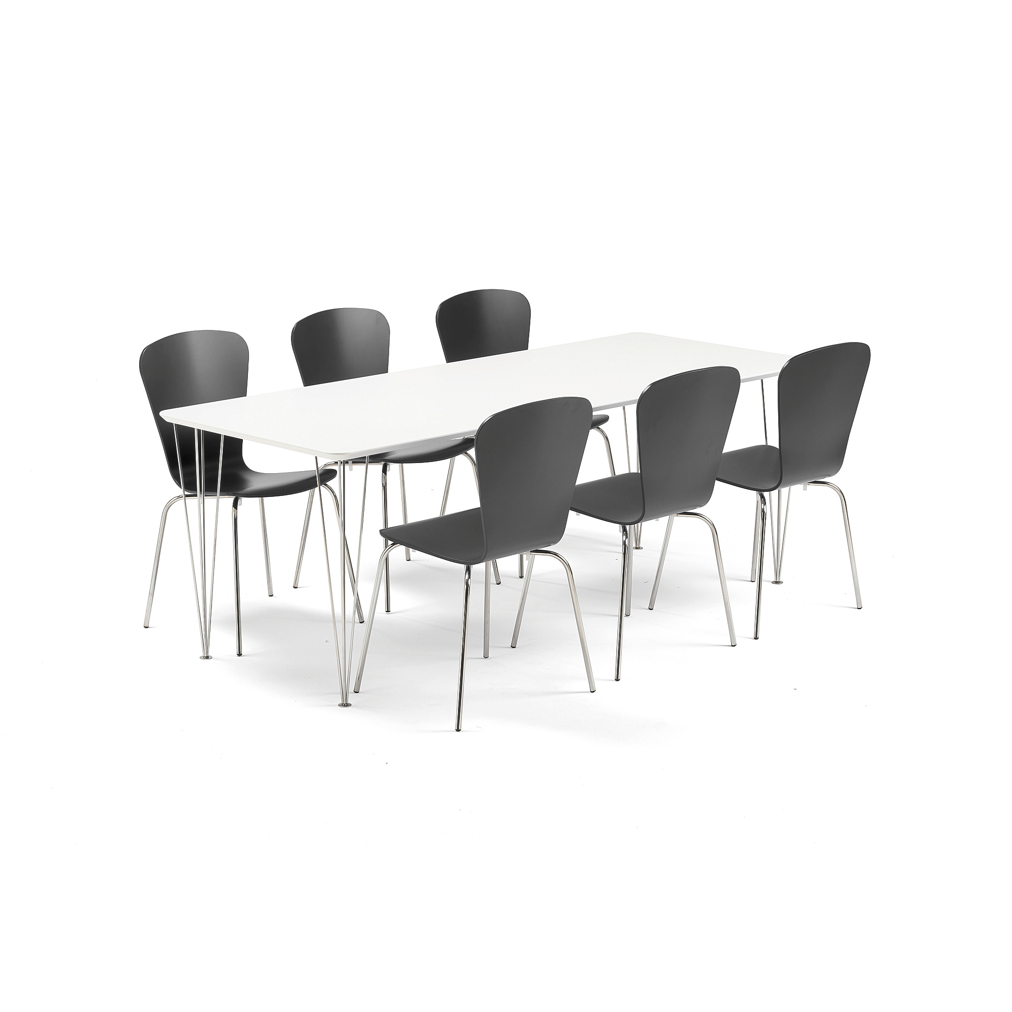 Jídelní set Zadie + Milla, 1 stůl a 6 černých židlí