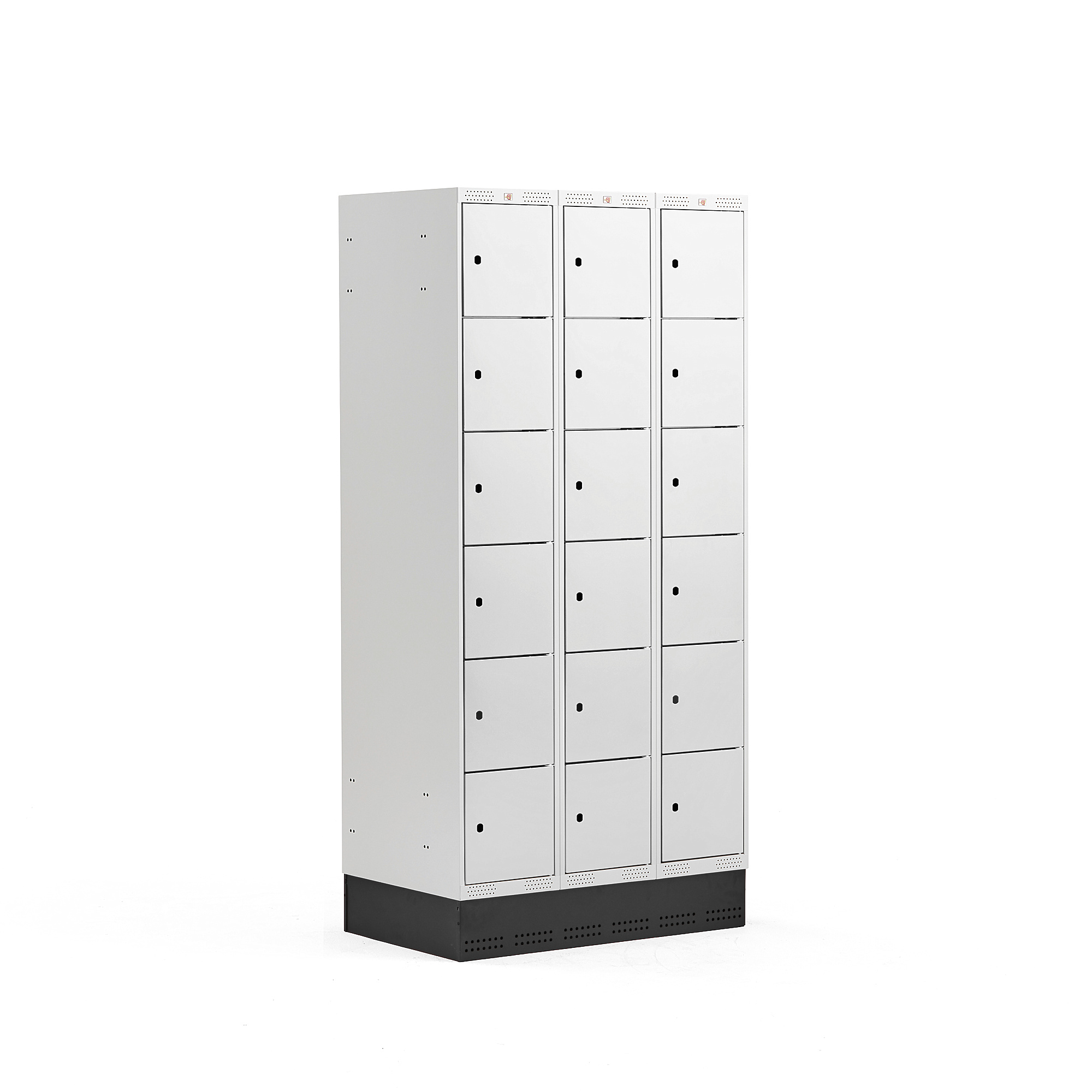 Boxová šatní skříň CLASSIC, se soklem, 3 sekce, 18 boxů, 1890x900x550 mm, šedé dveře