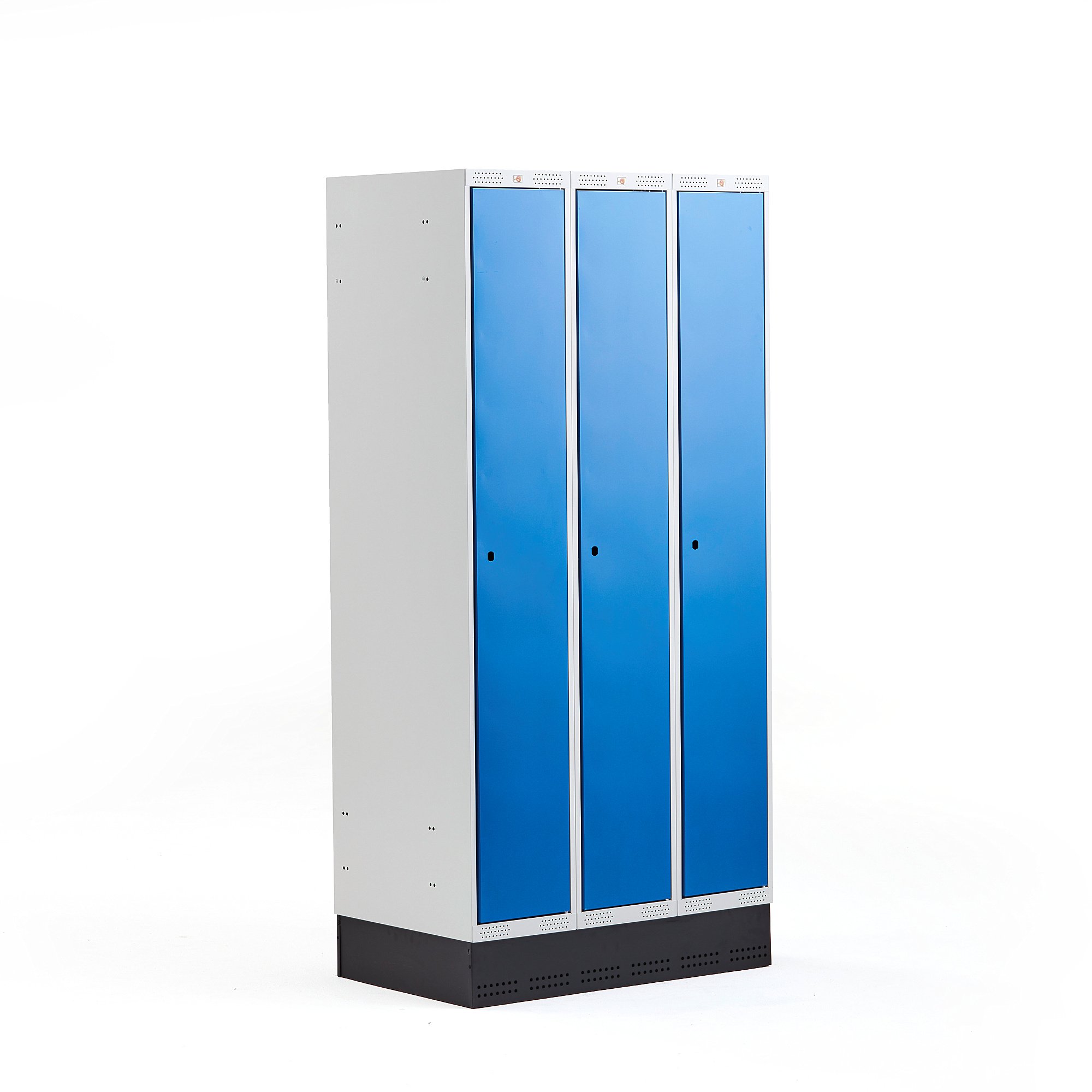 Levně Šatní skříňka CLASSIC, se soklem, 3 sekce, 1890x900x550 mm, modré dveře