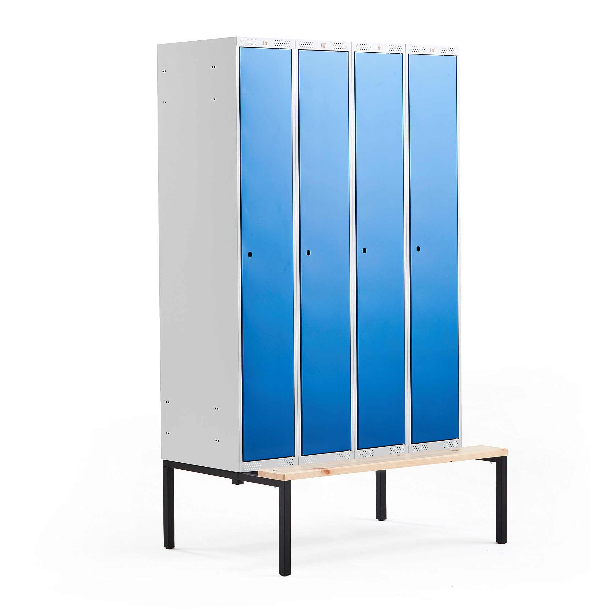 Šatní skříňka CLASSIC, s lavicí, 4 sekce, 2120x1200x550 mm, modré dveře