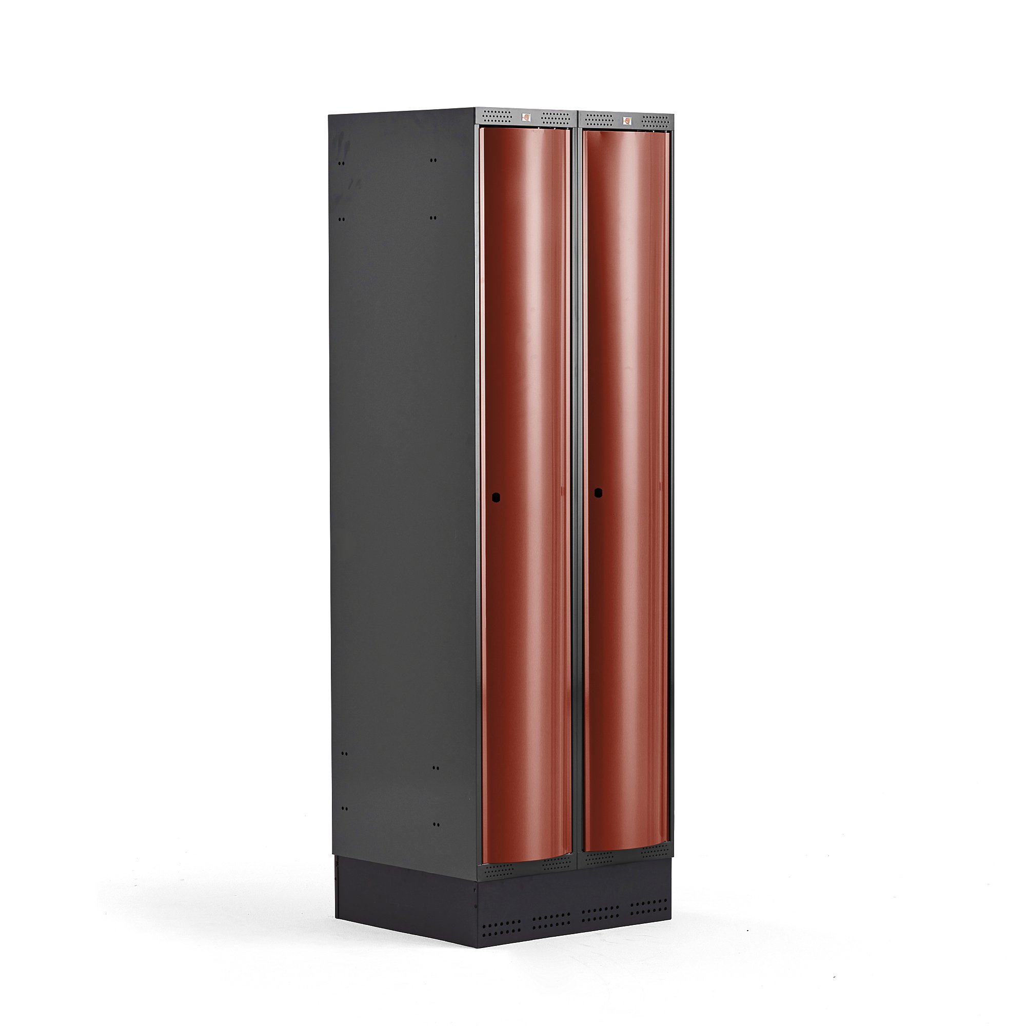 Šatňová skrinka CURVE, so soklom, 2 dvere, 1890x600x550 mm, červená