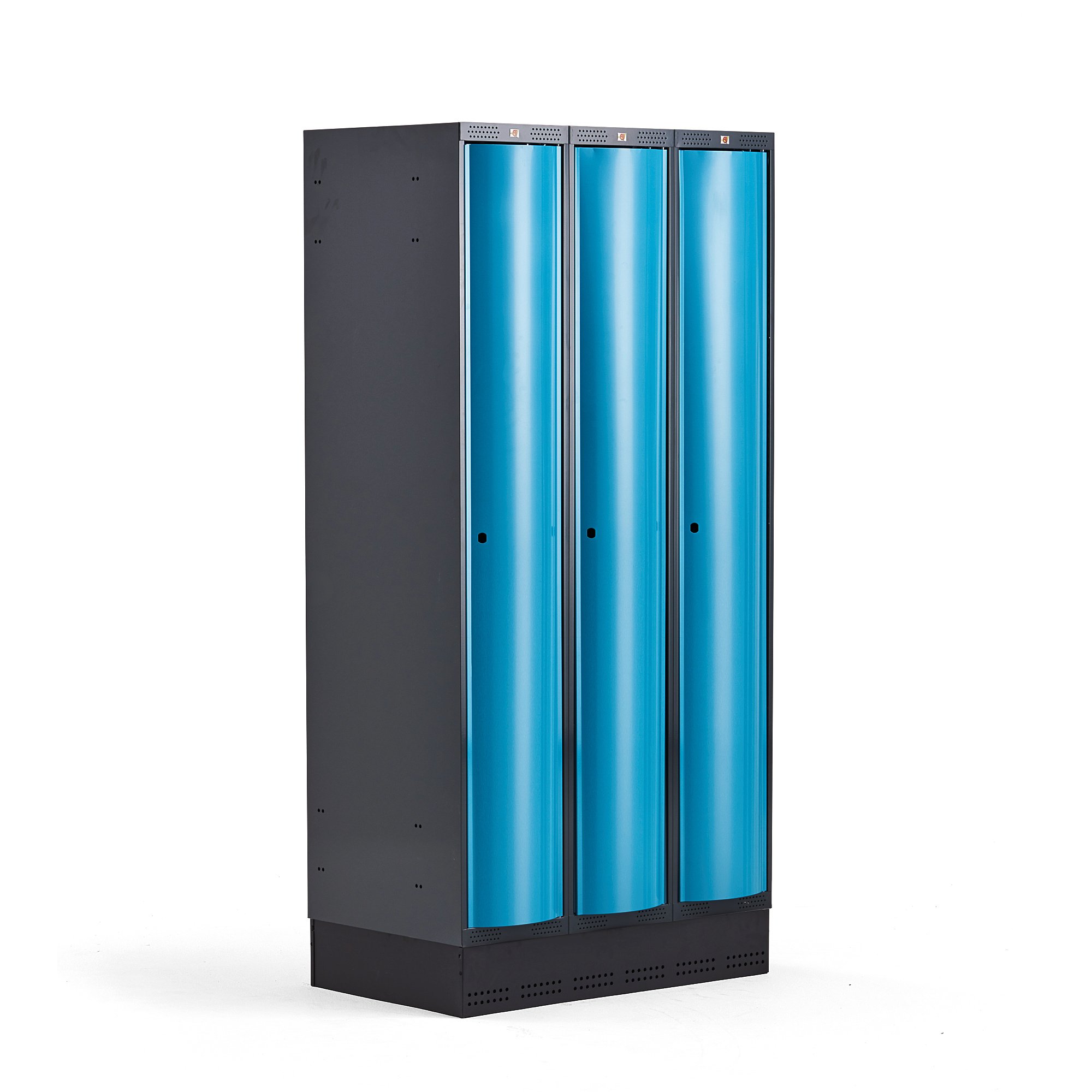 Šatňová skrinka CURVE, so soklom, 3 dvere, 1890x900x550 mm, modrá