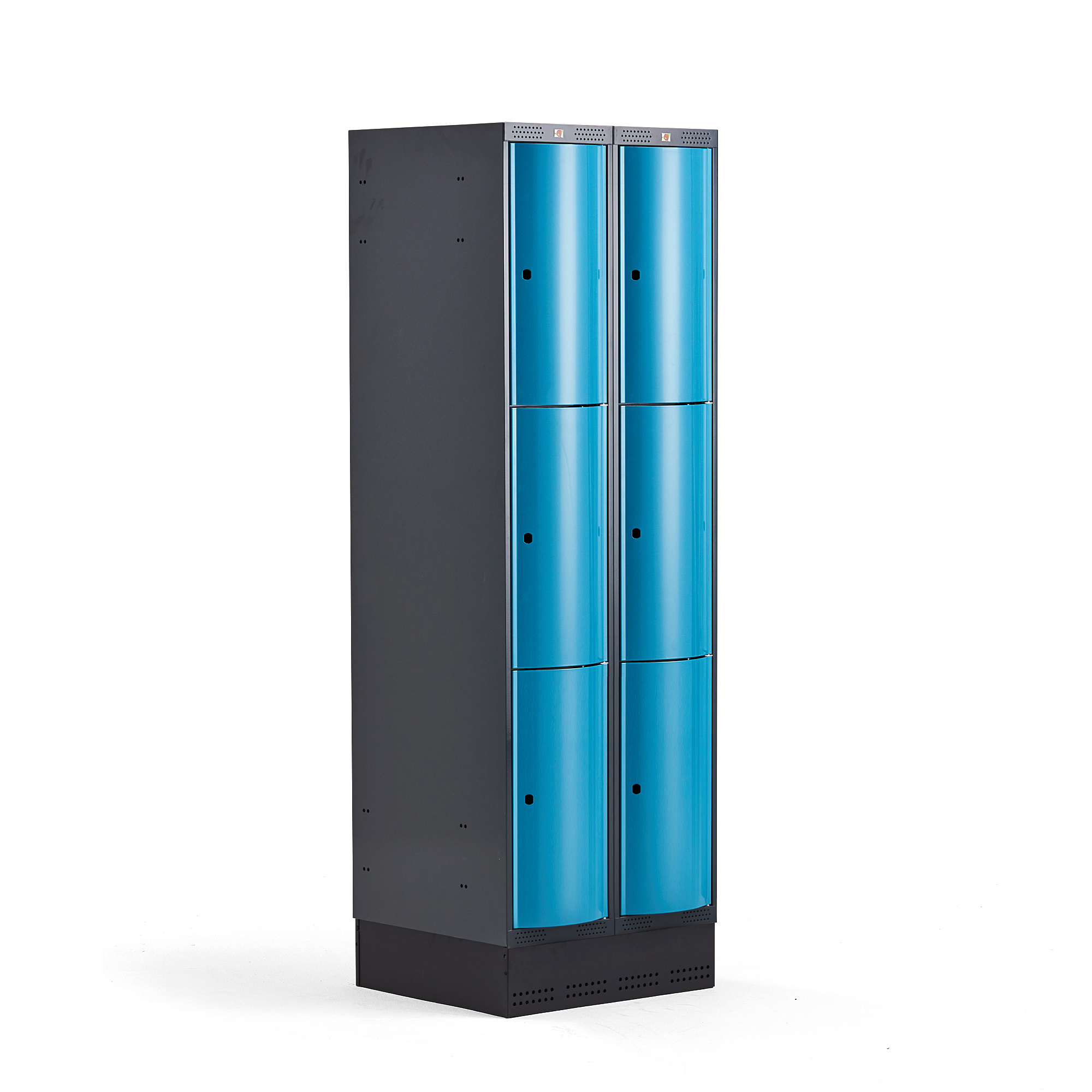 Levně Boxová šatní skříň CURVE, 2 sekce, 6 boxů, 1890x600x550 mm, sokl, modré dveře