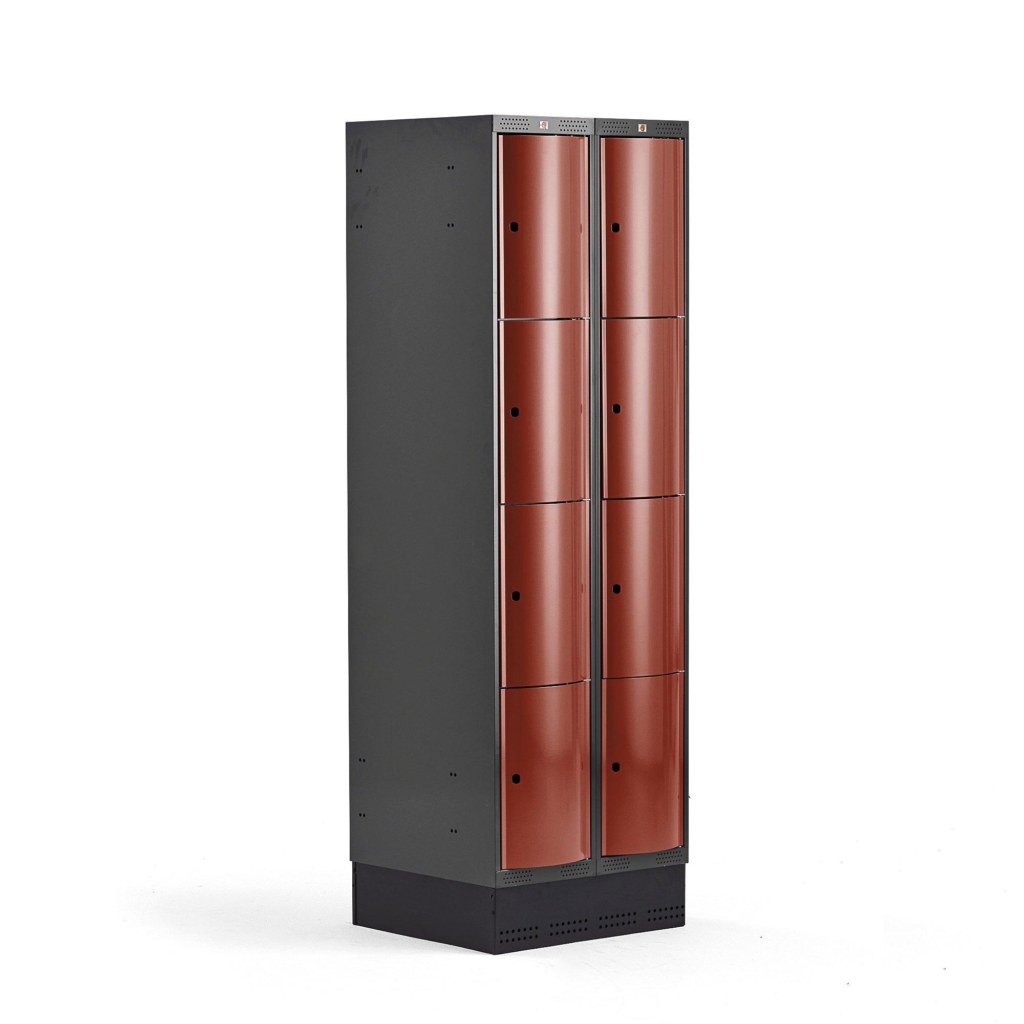Levně Boxová šatní skříň CURVE, 2 sekce, 8 boxů, 1890x600x550 mm, sokl, červené dveře