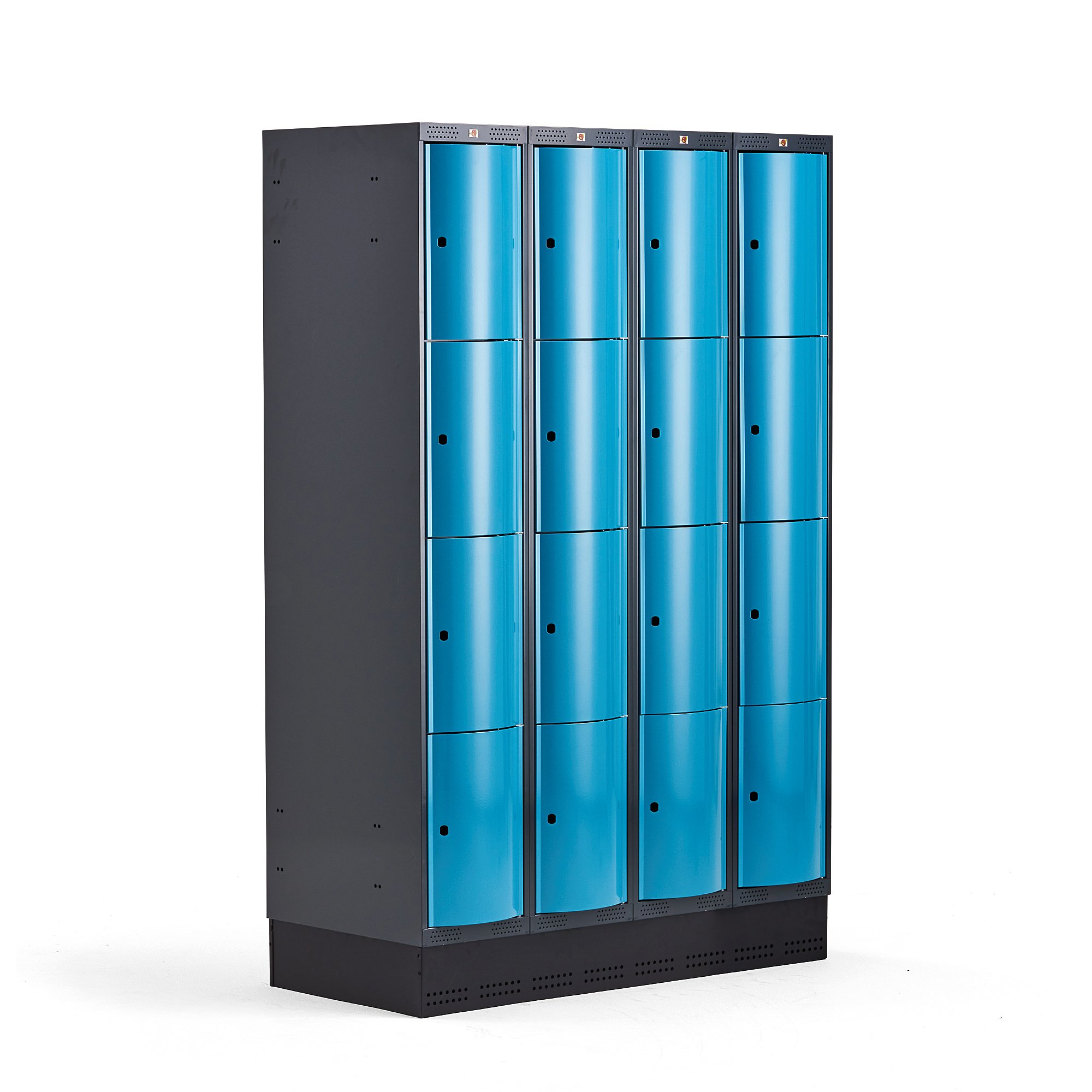 Levně Boxová šatní skříň CURVE, 4 sekce, 16 boxů, 1890x1200x550 mm, sokl, modré dveře