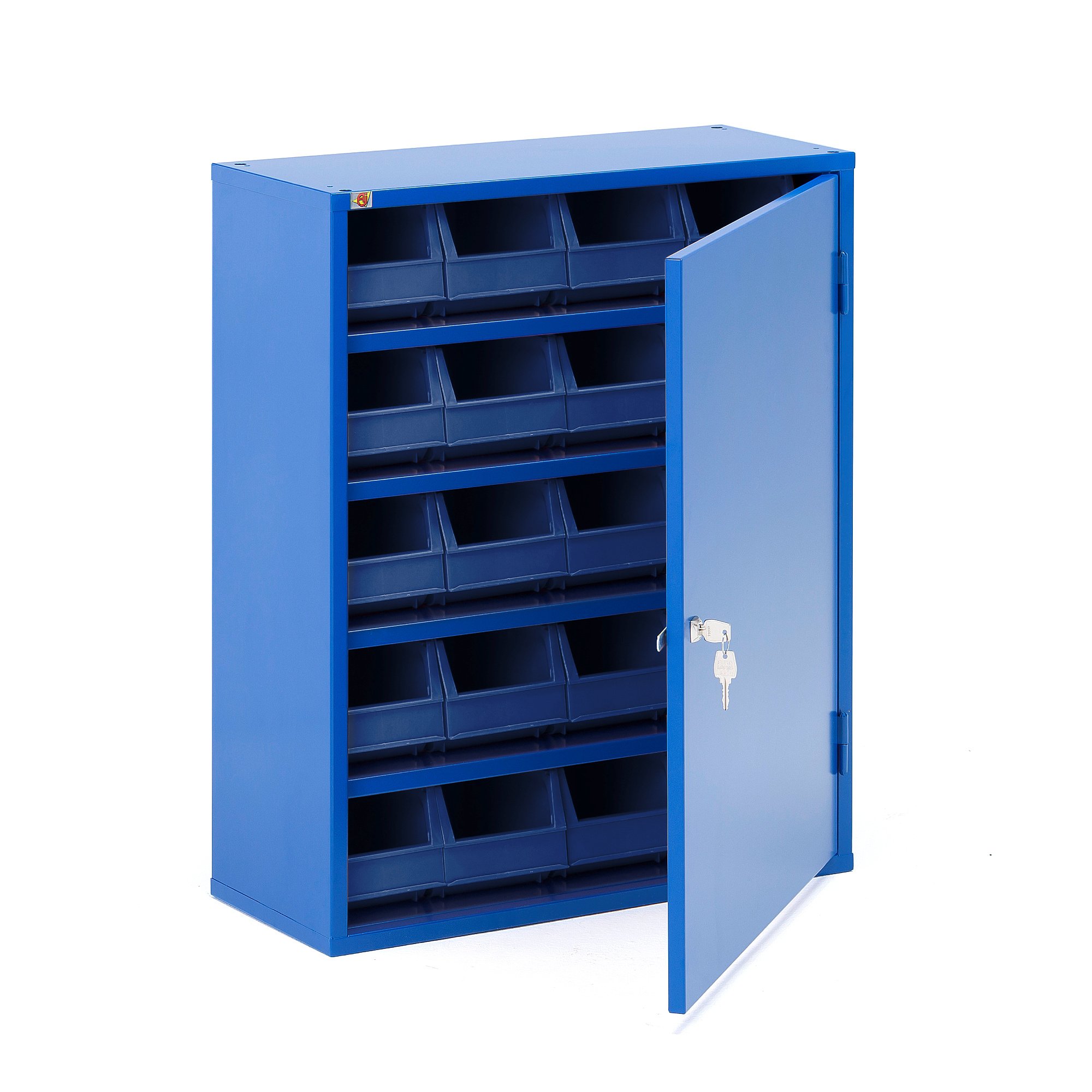 Levně Kovová skříňka SERVE, s plastovými boxy, 800x660x275 mm, modrá