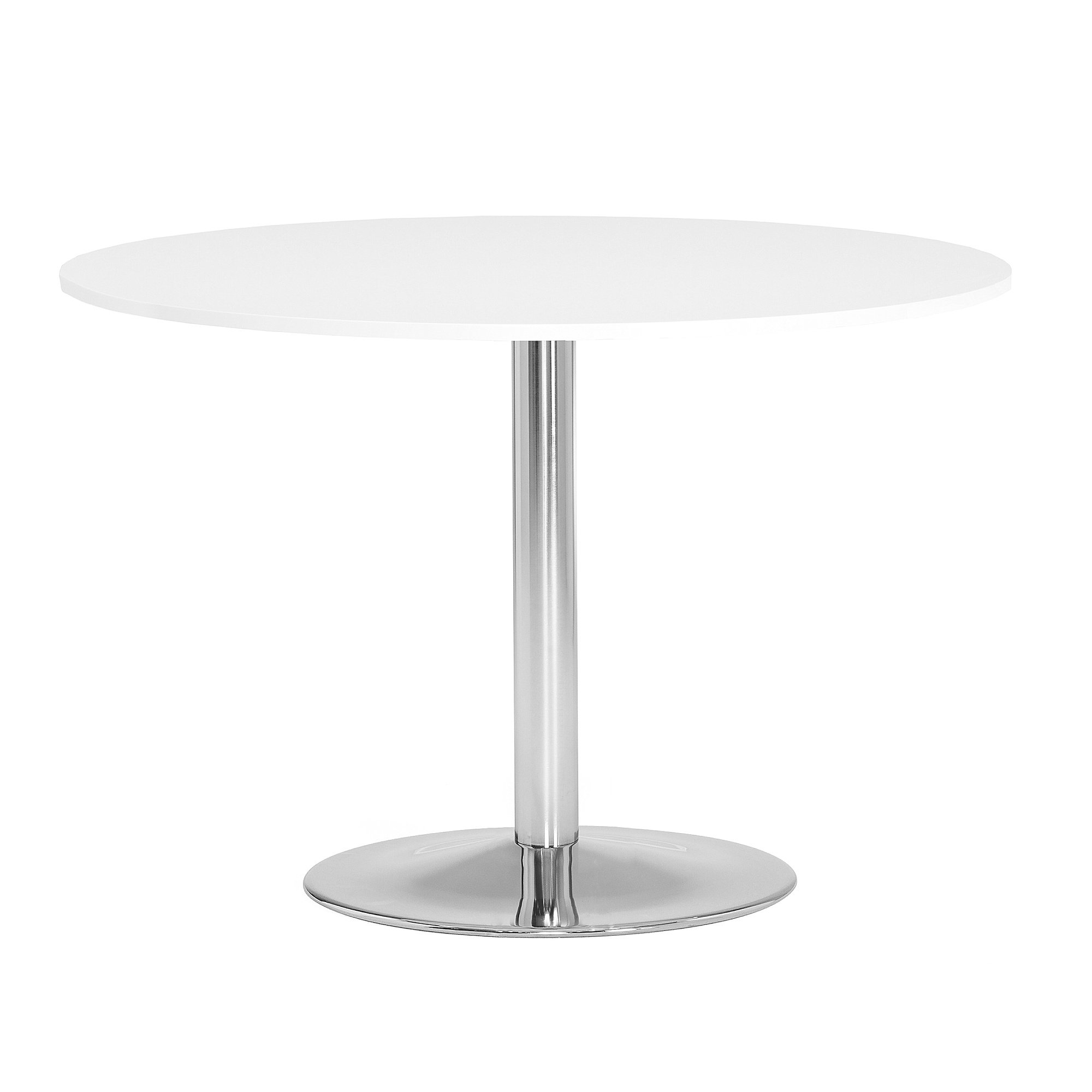 E-shop Okrúhly jedálenský stôl LILY, Ø 1100x750 mm, biely, chrómová podnož