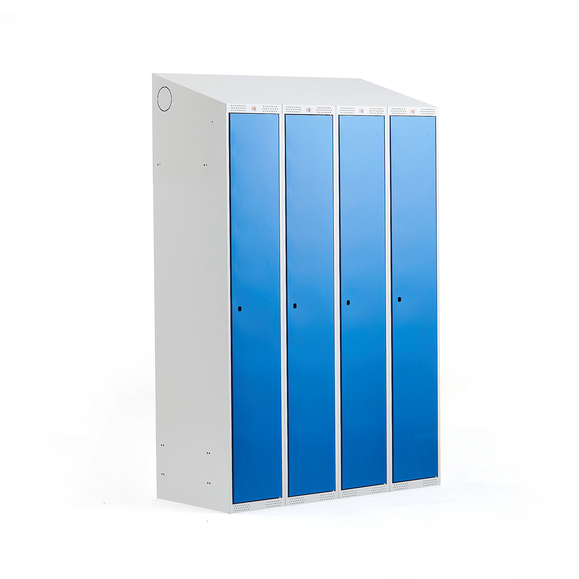 Levně Šatní skříňka CLASSIC, šikmá střecha, 4 sekce, 1900x1200x550 mm, šedá, modré dveře
