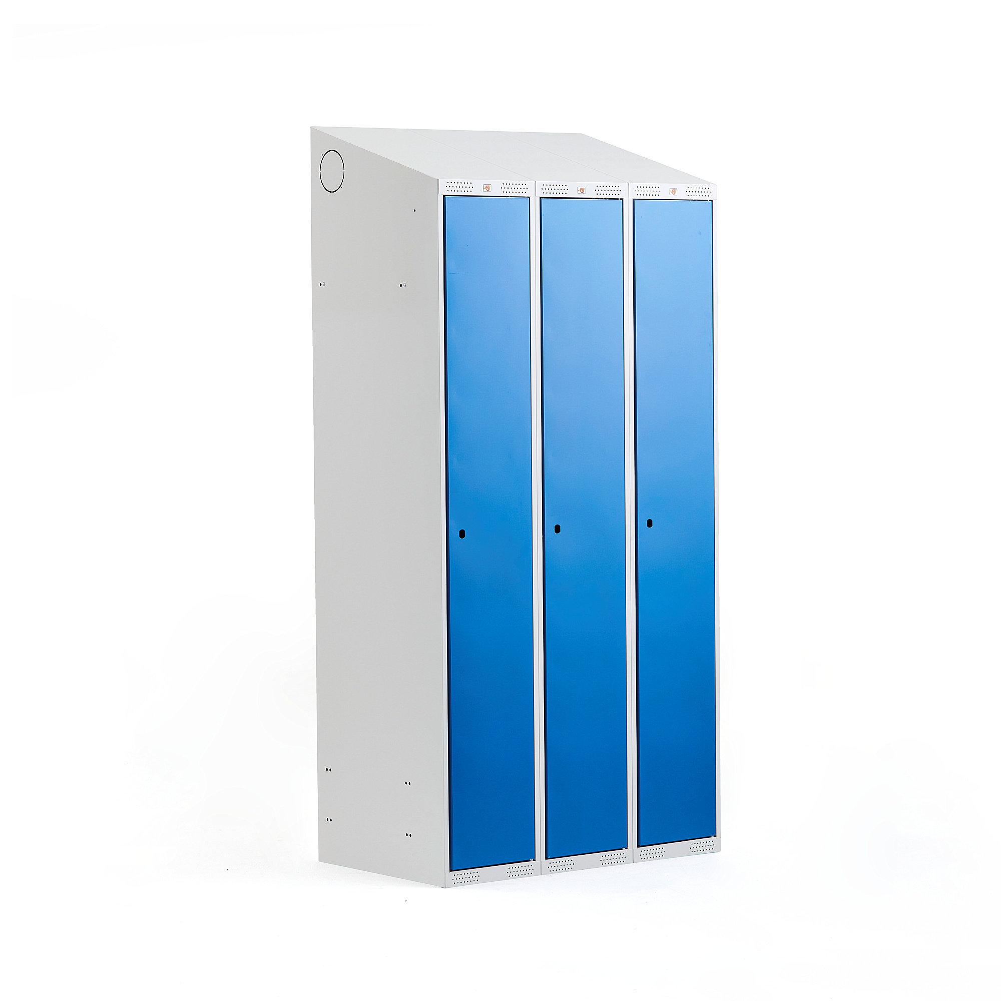 E-shop Šatňová skriňa CLASSIC, 3 sekcie, 1900x900x550 mm, šikmá strieška, modrá