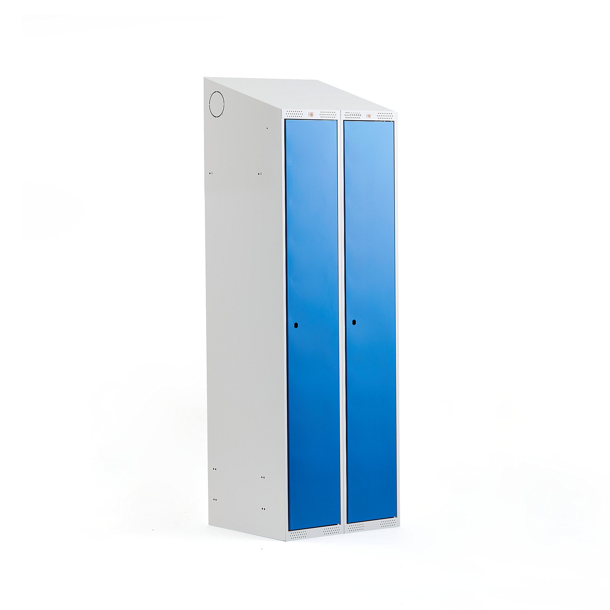 Levně Šatní skříňka CLASSIC, šikmá střecha, 2 sekce, 1900x600x550 mm, šedá, modré dveře