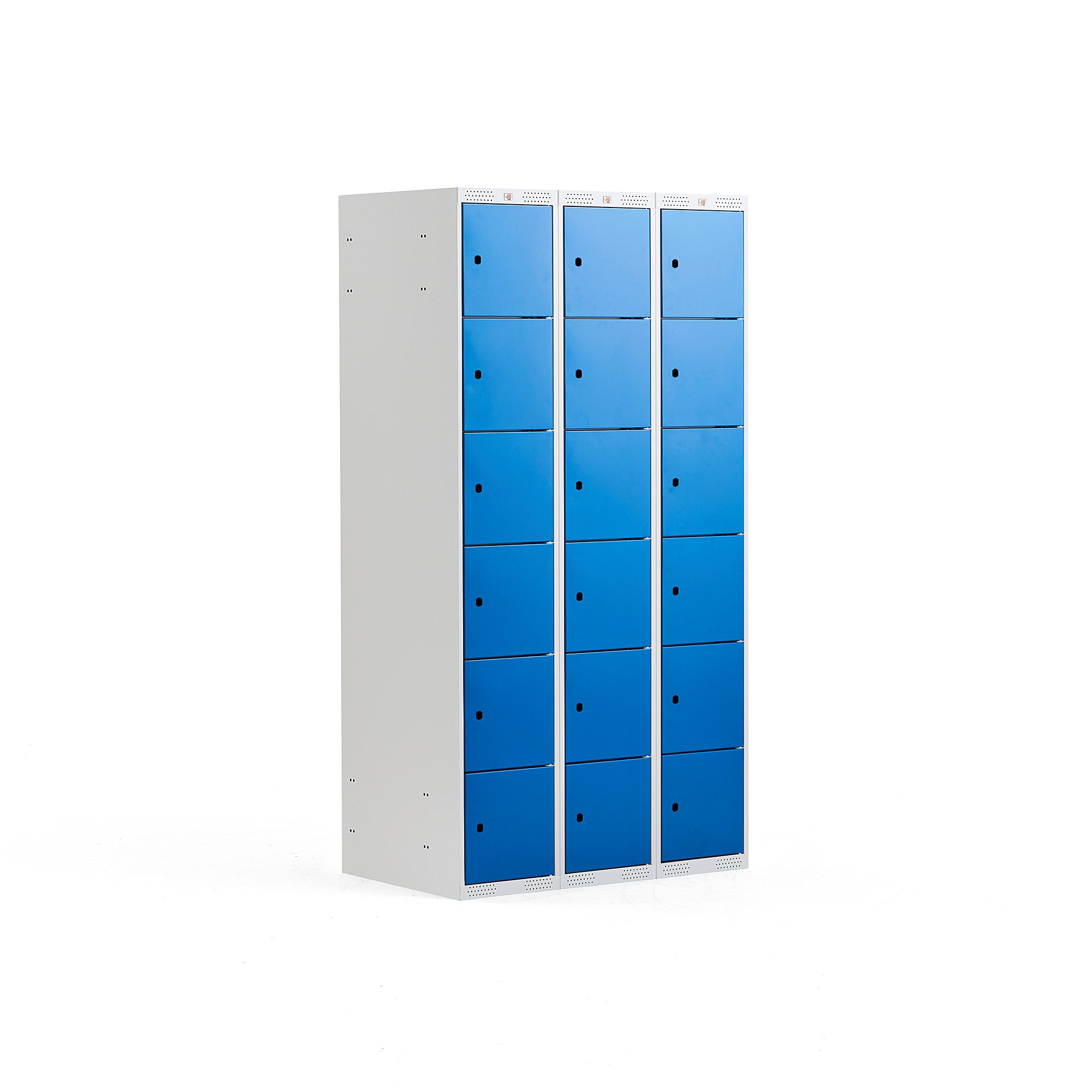E-shop Šatníková skriňa, 18 dverová/3 sekcie, Š 900 x H 550 x V 1740 mm, sivá/modr