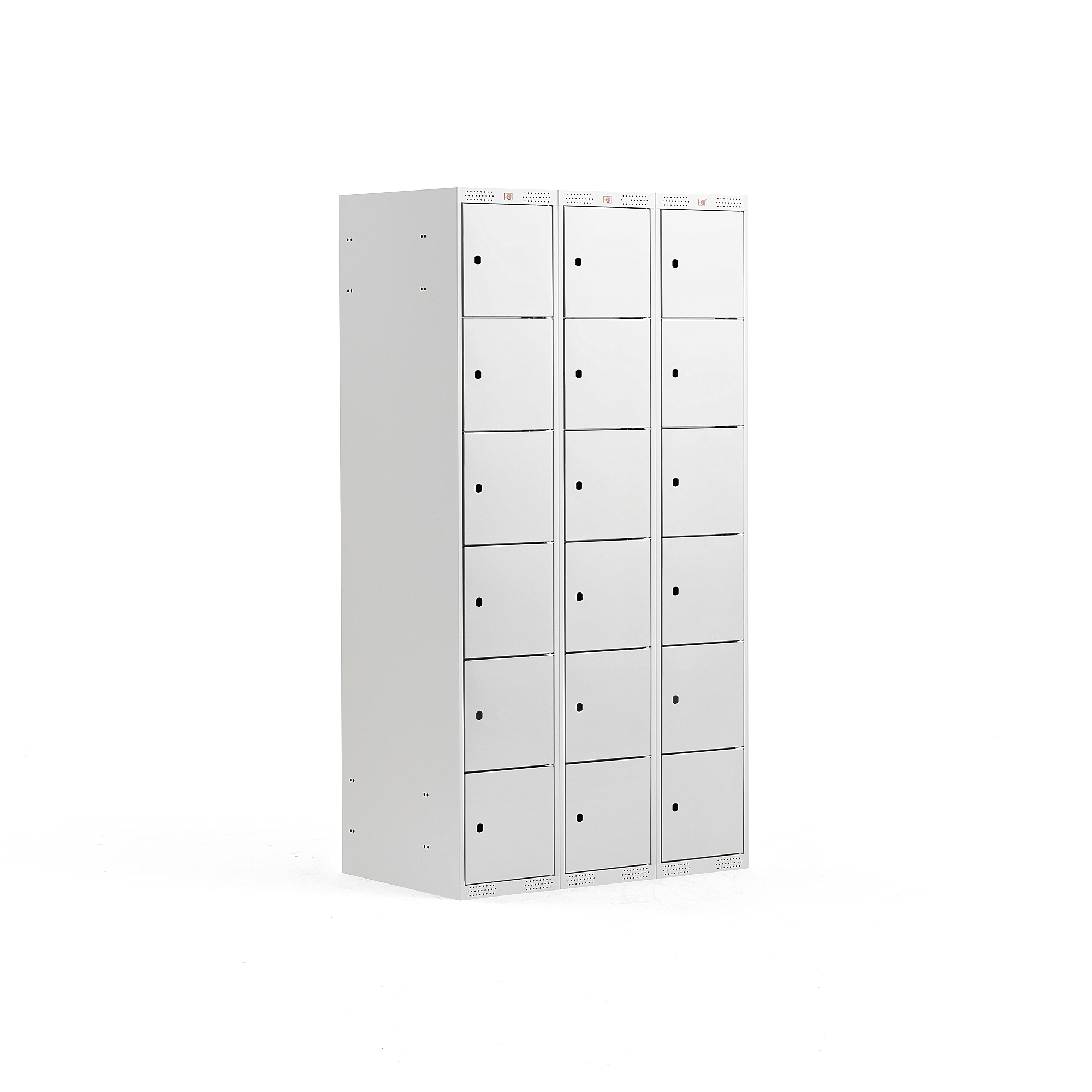 E-shop Šatníková skriňa, 18 dverová/3 sekcie, Š 900 x H 550 x V 1740 mm, sivá/sivá