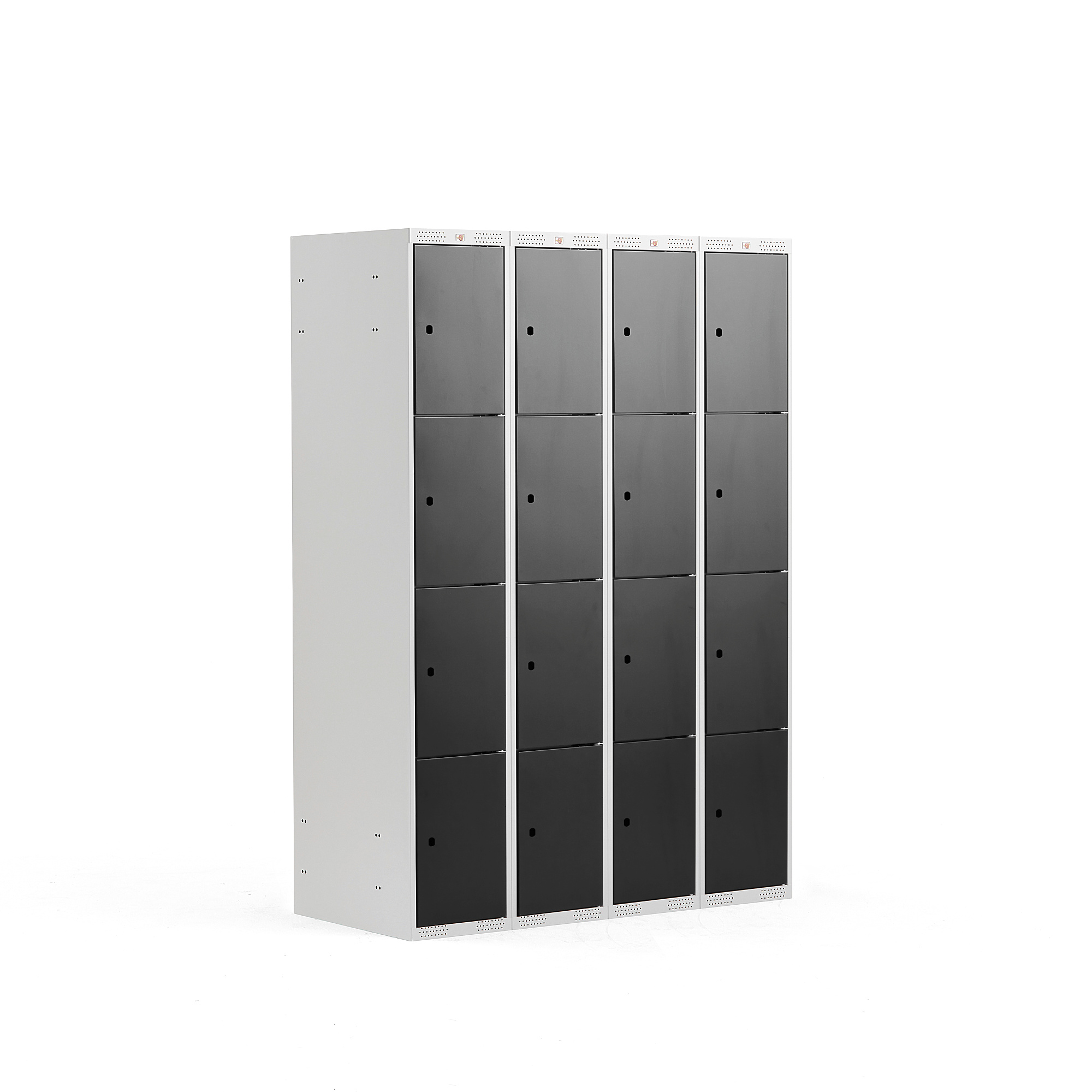 Boxová šatní skříň CLASSIC, 4 sekce, 16 boxů, 1740x1200x550 mm, šedá, černé dveře