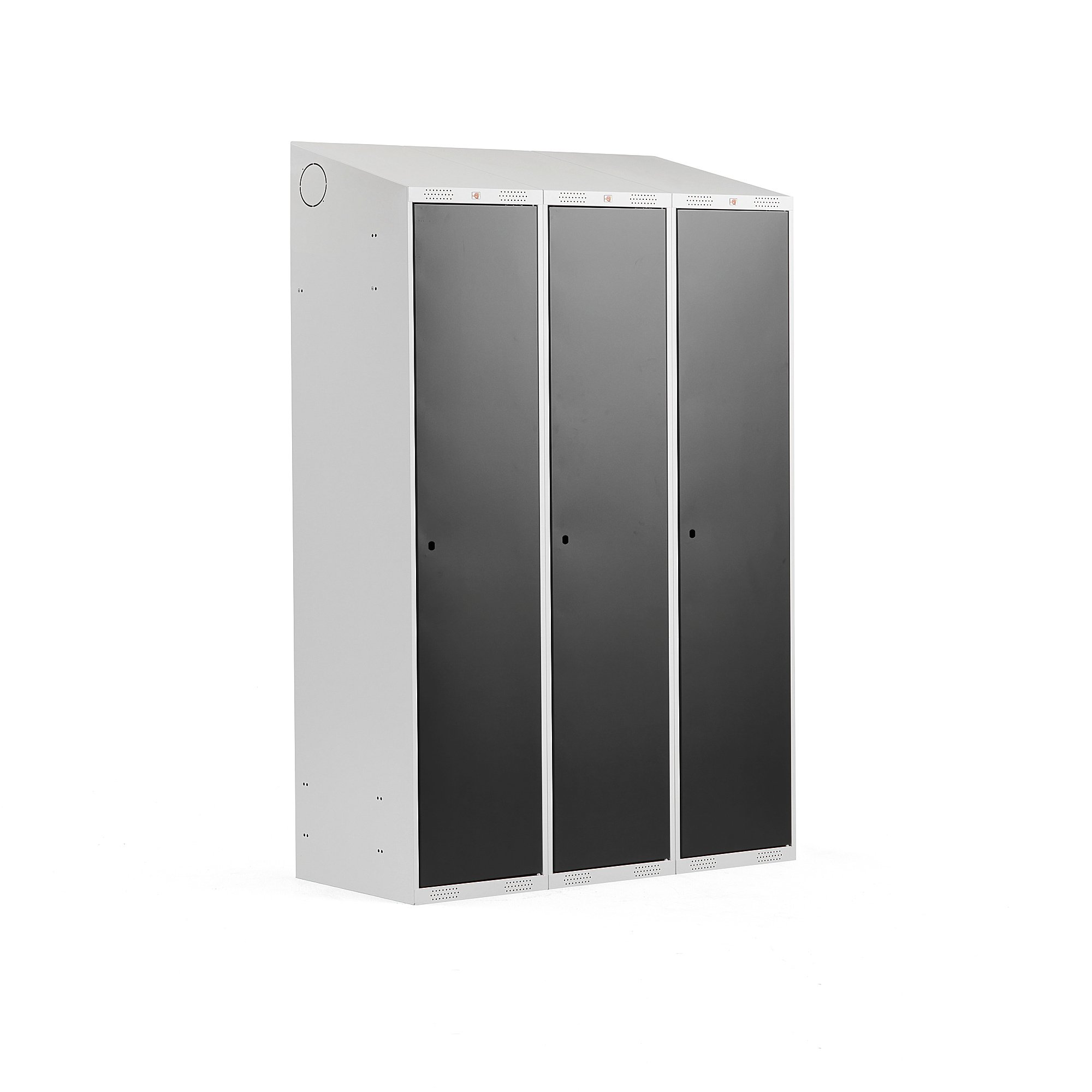 Šatní skříňka CLASSIC, šikmá střecha, 3 sekce, 1900x1200x550 mm, šedá, černé dveře