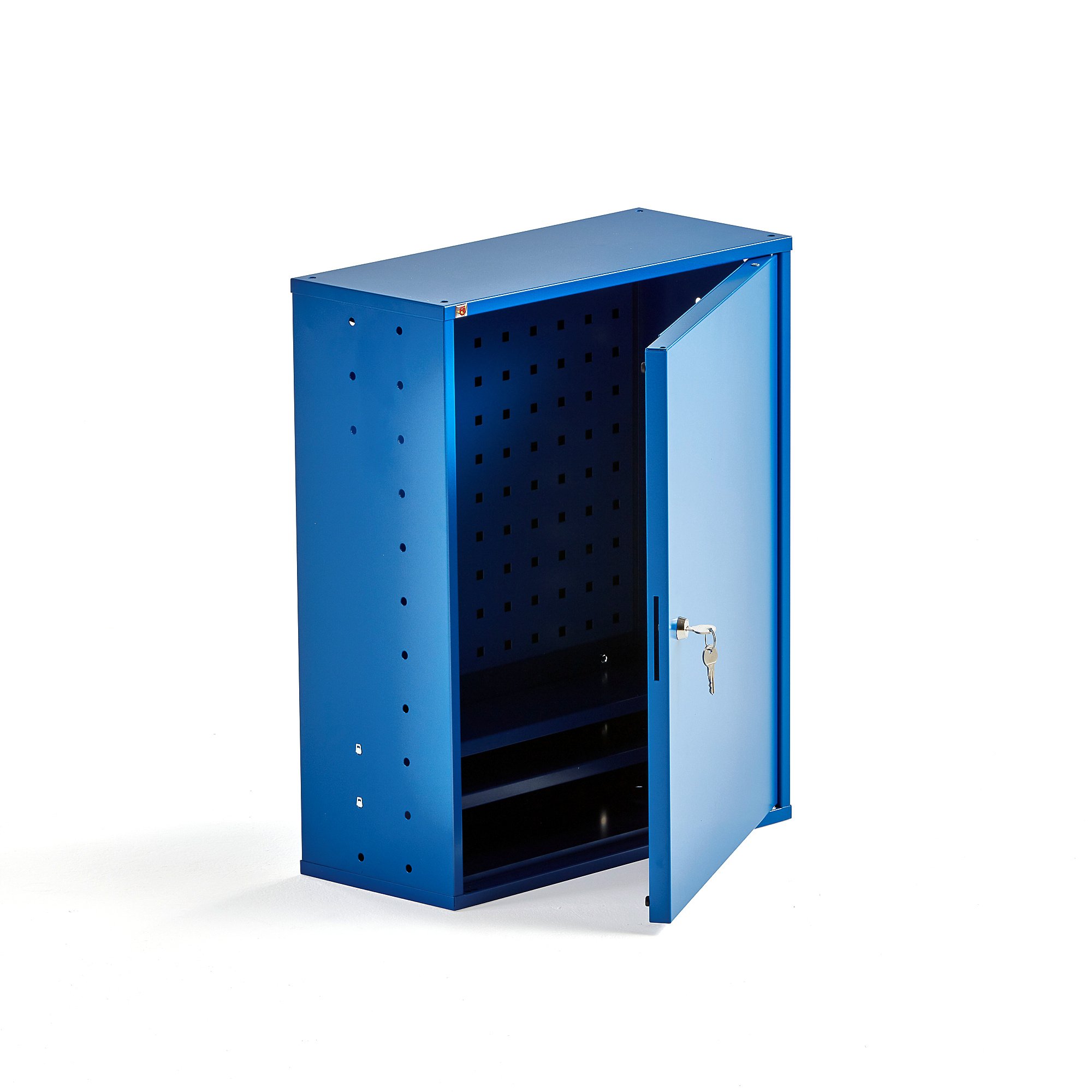 Levně Kovová skříňka SERVE, s panelem na nářadí, modrá