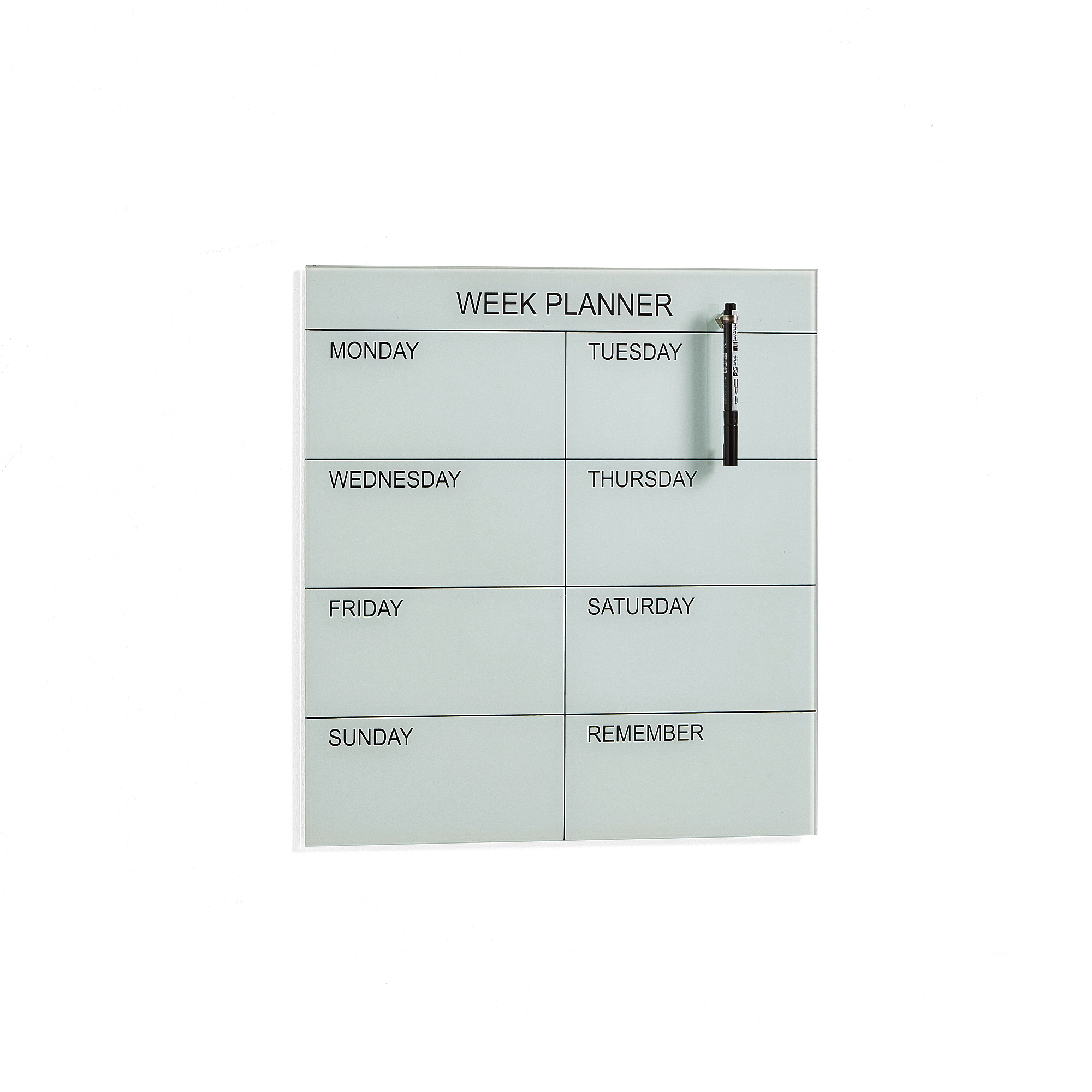 Skleněná plánovací tabule PEGGY, týdenní, 450x450 mm, bílá