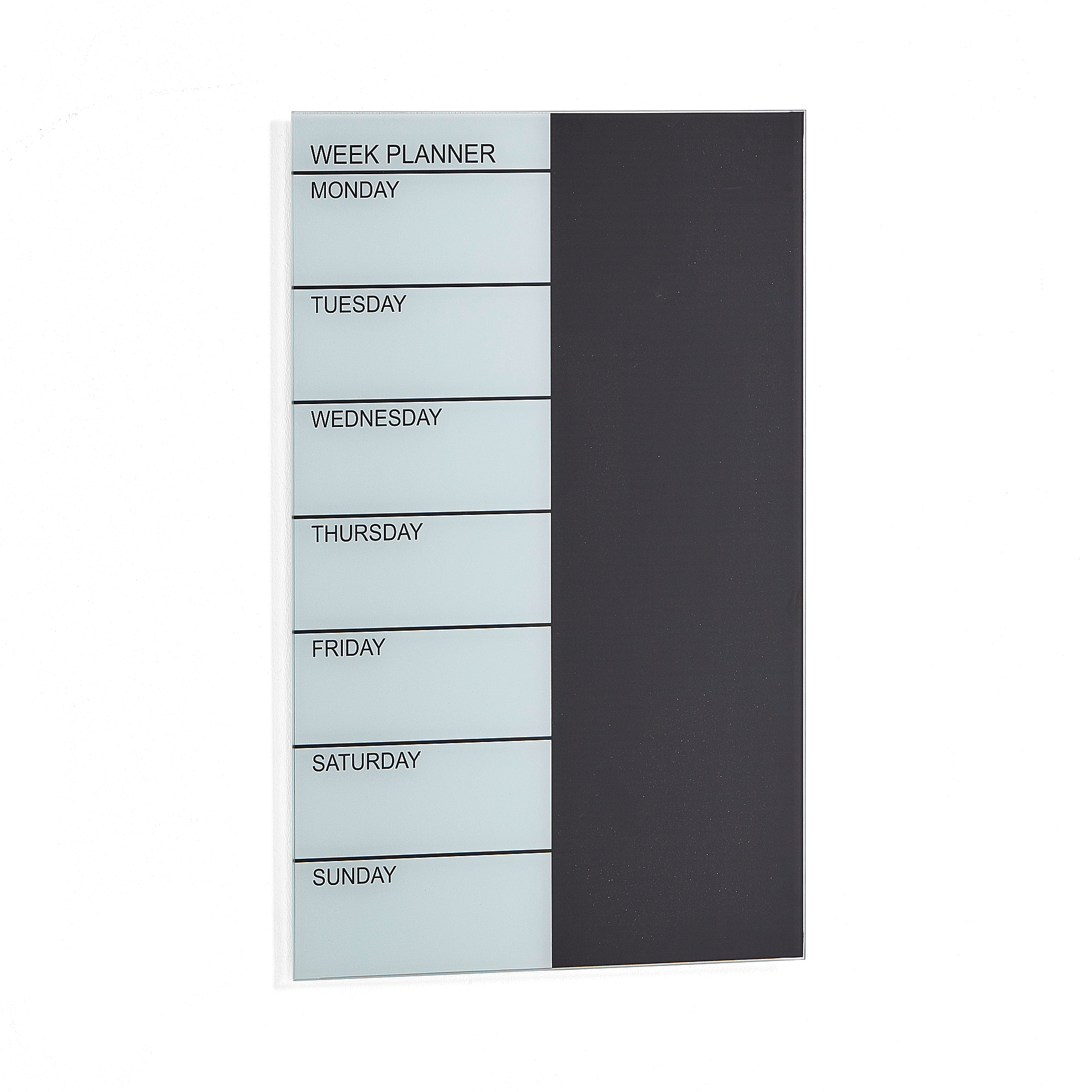 Skleněná plánovací tabule PEGGY, týdenní, 400x600 mm, černá/bílá