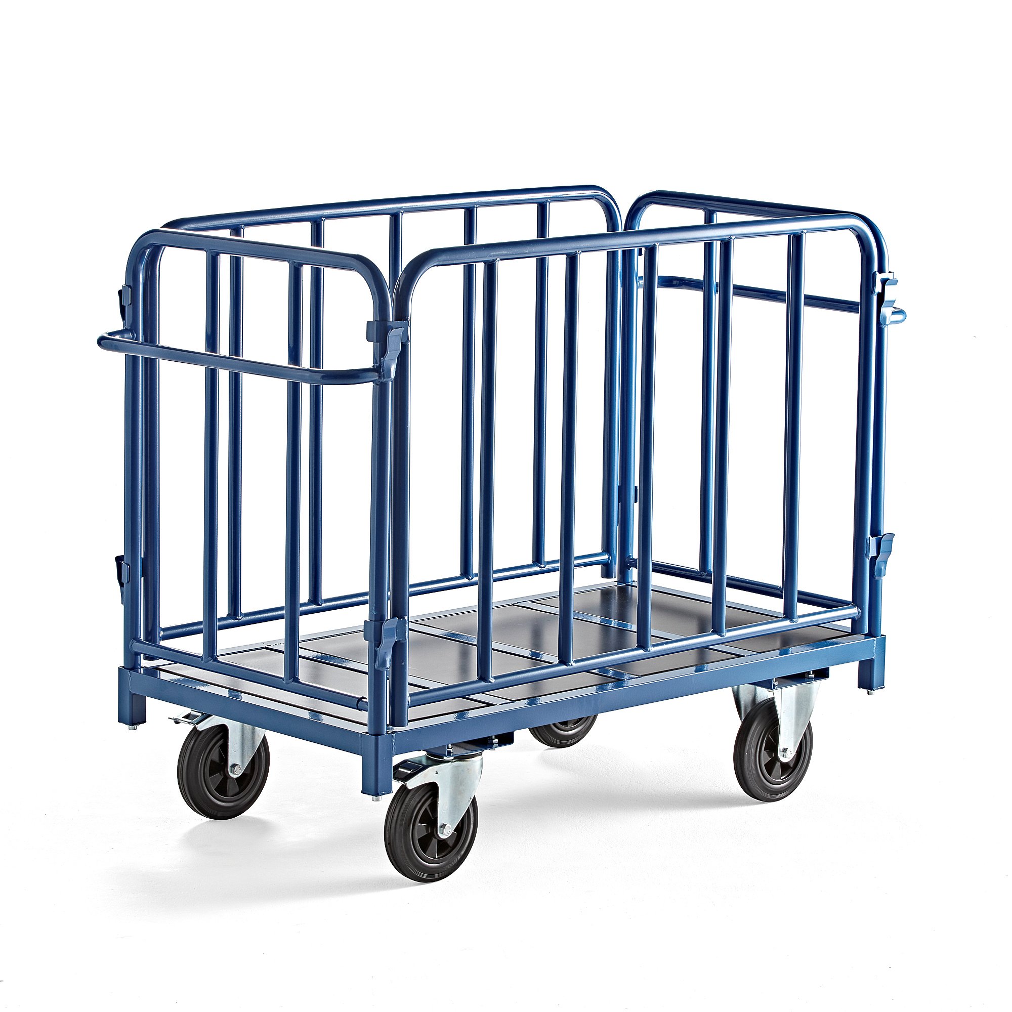 E-shop Plošinový vozík EMBARK, s bočnicami, 1300x700 mm, 600 kg, modrý