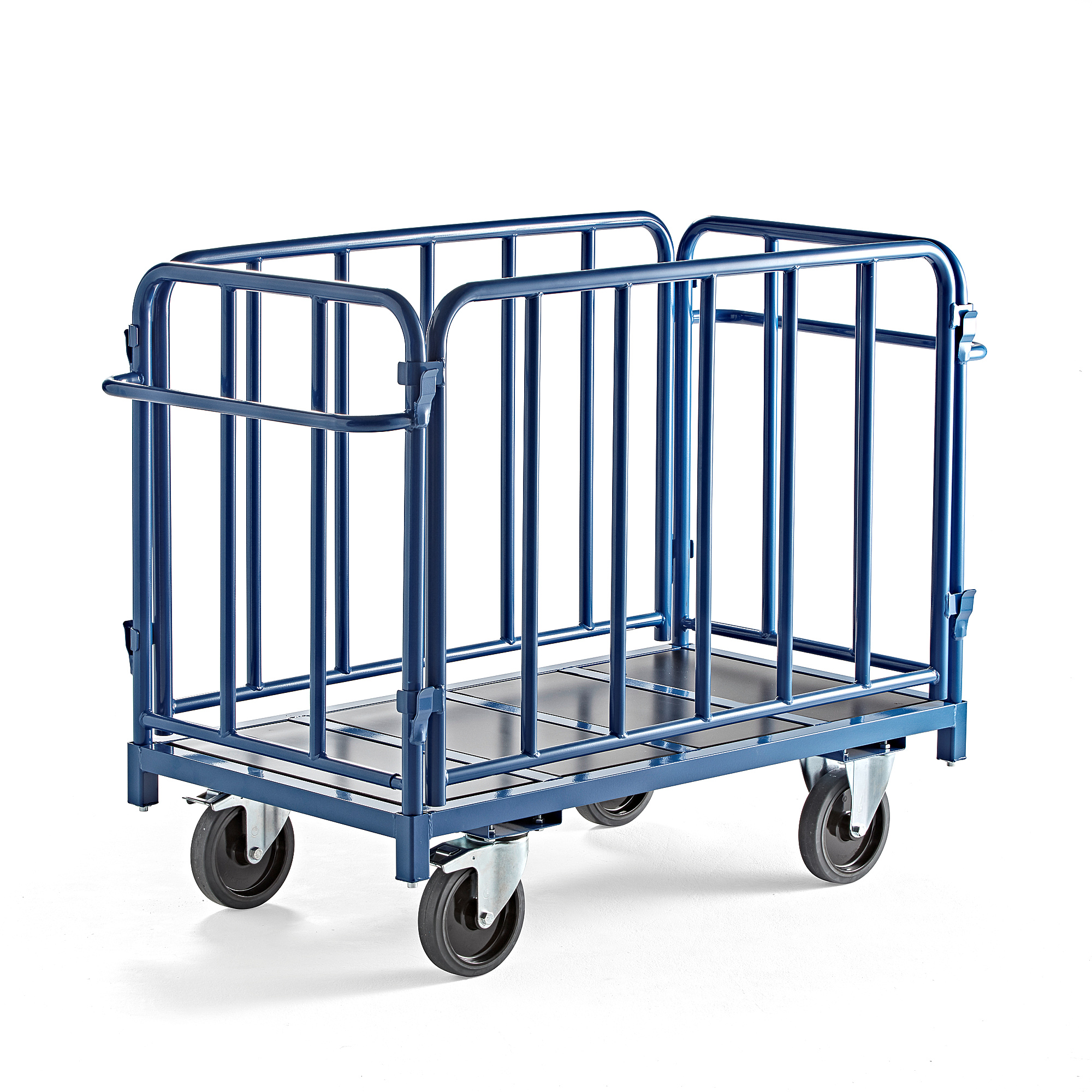 E-shop Plošinový vozík EMBARK, s bočnicami, 1300x700 mm, 1200 kg, modrý