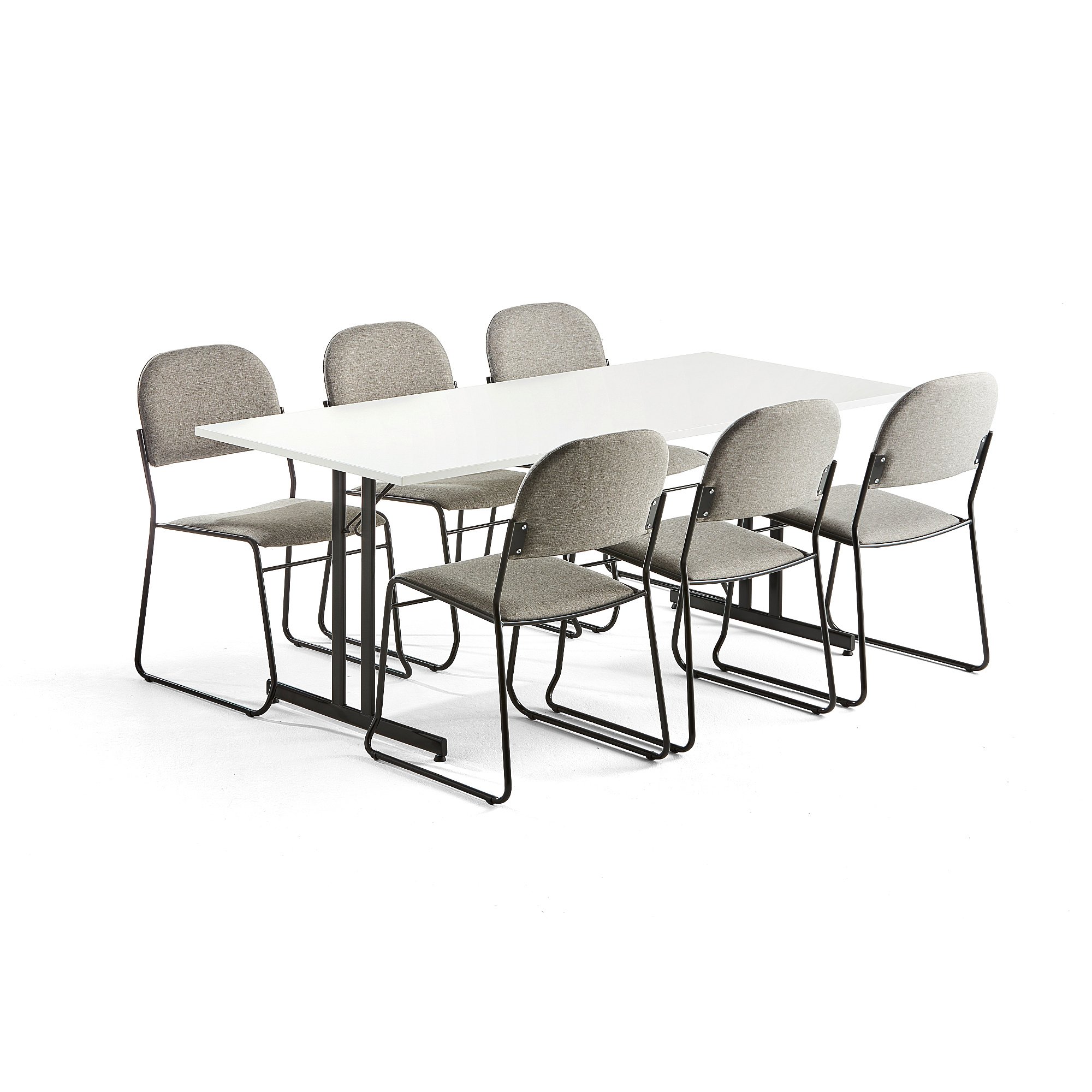 E-shop Zostava nábytku: 1 stôl Emily +6 konferenčných stoličiek Dawson, svetlo šedá