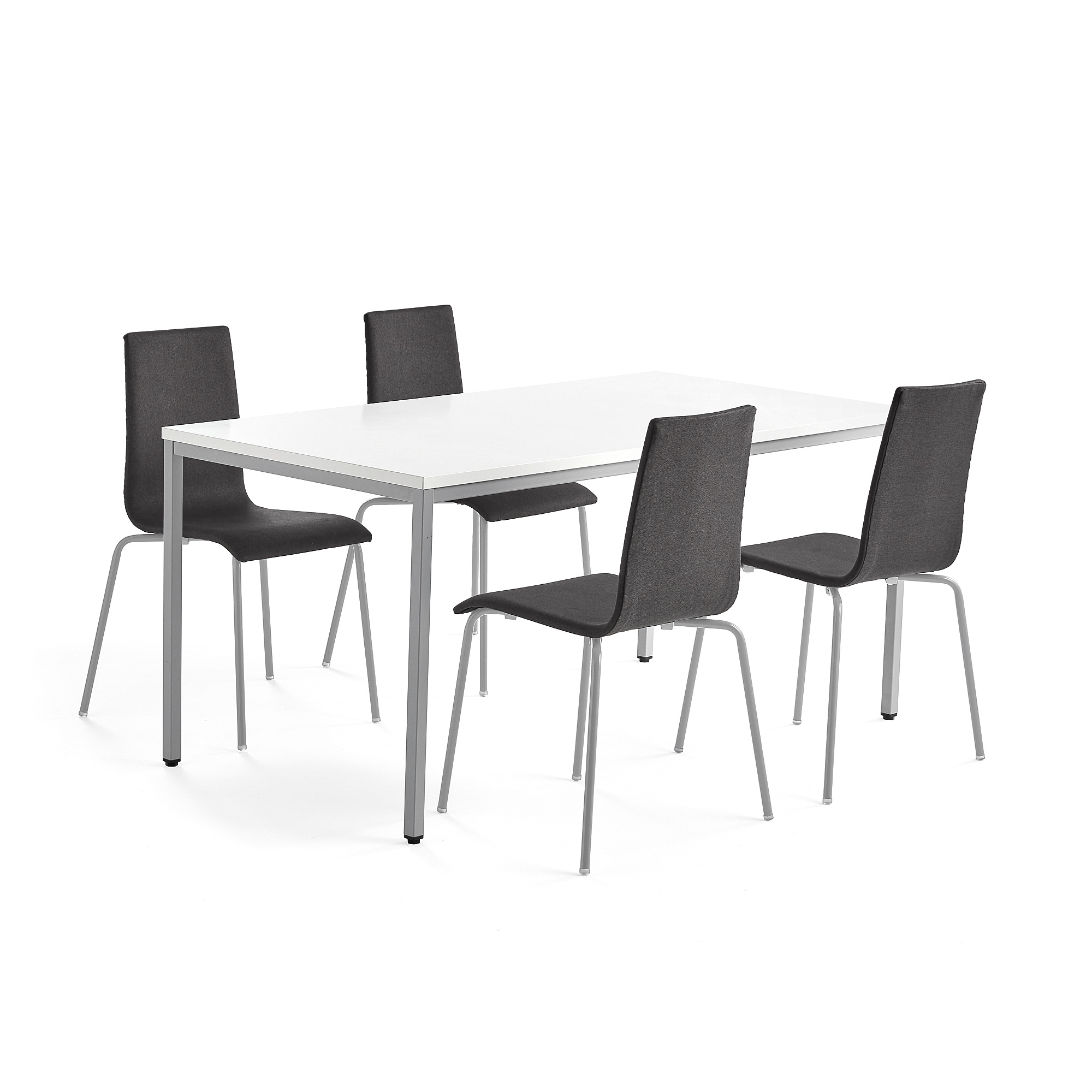 Sestava QBUS + MELVILLE, 1 stůl a 4 tmavě šedé židle
