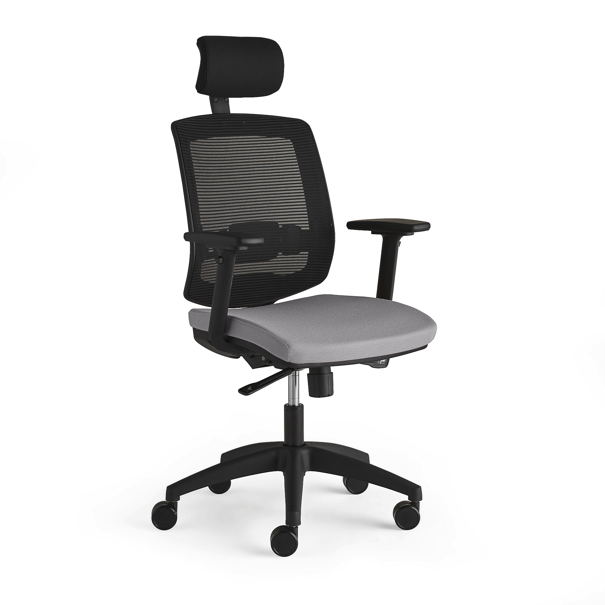 Levně Kancelářská židle STANLEY, s područkami a opěrkou hlavy, světle šedá