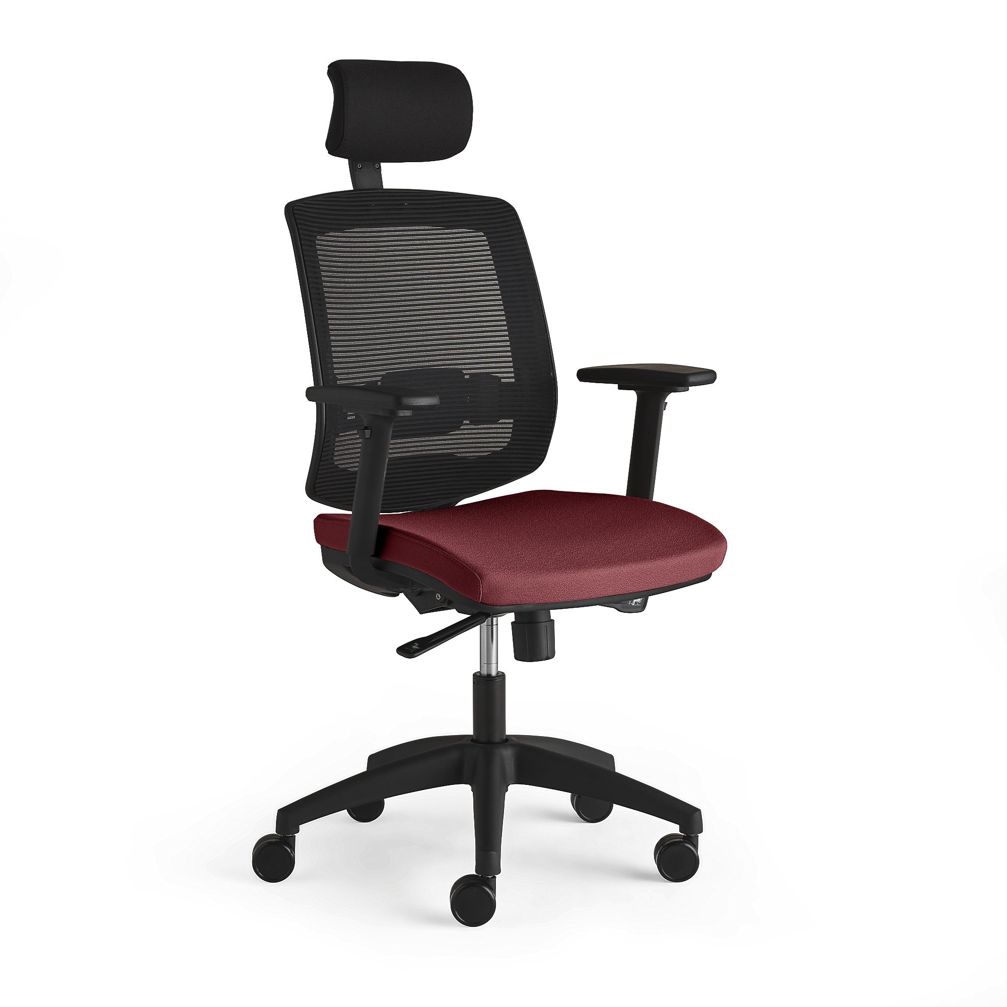 Levně Kancelářská židle STANLEY, s područkami a opěrkou hlavy, nachově červená