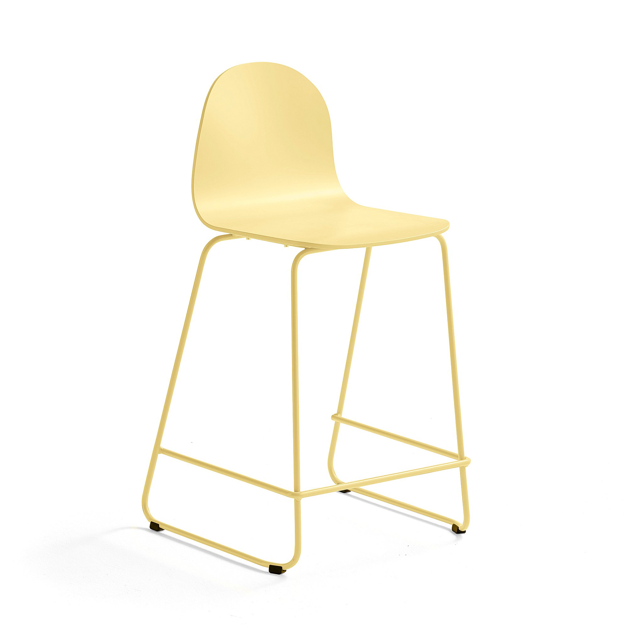 E-shop Barová stolička GANDER, s klzákmi, výška sedu 630 mm, lakovaná, horčicová