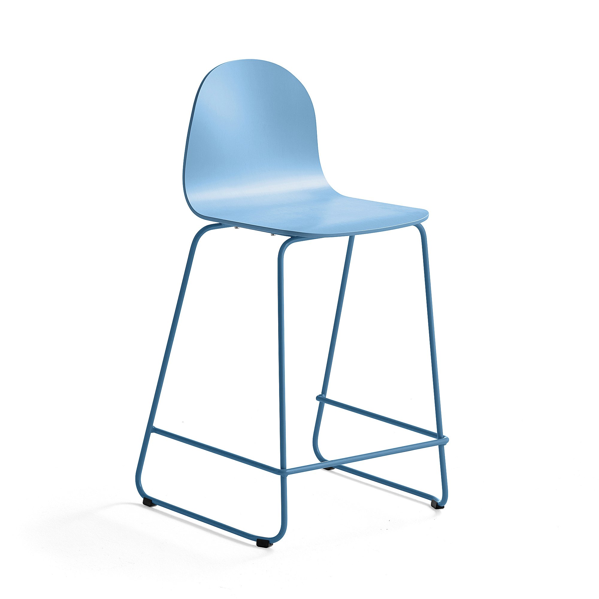 Barová stolička GANDER, s klzákmi, výška sedu 630 mm, lakovaná, modrá