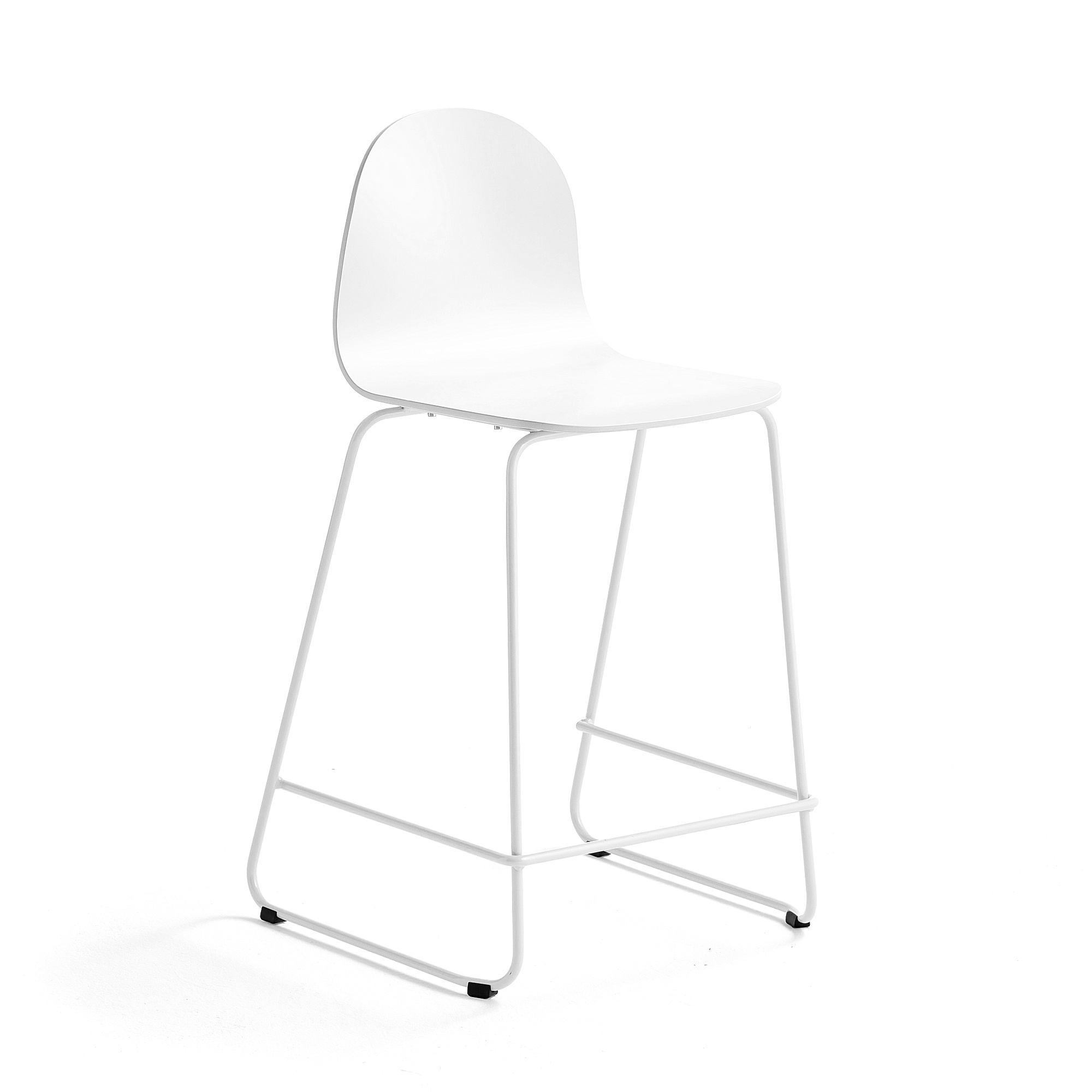 E-shop Barová stolička GANDER, s klzákmi, výška sedu 630 mm, lakovaná, biela