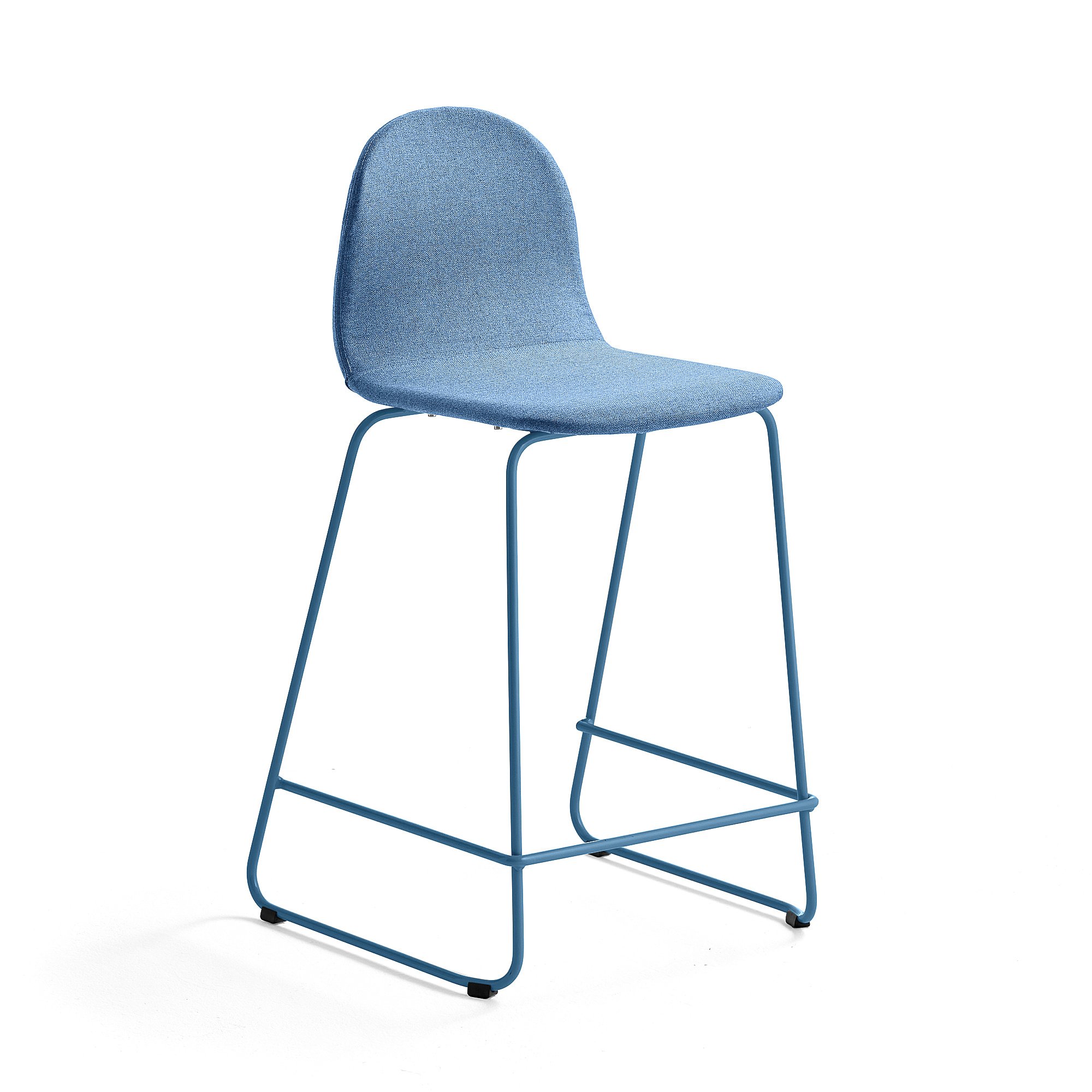 E-shop Barová stolička GANDER, s klzákmi, výška sedu 630 mm, čalúnená, modrá
