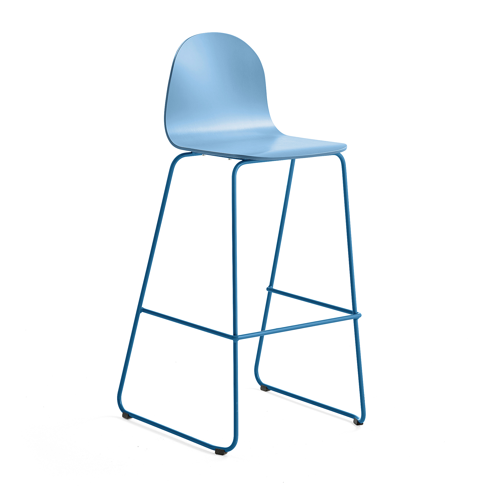 E-shop Barová stolička GANDER, s klzákmi, výška sedu 790 mm, lakovaná, modrá