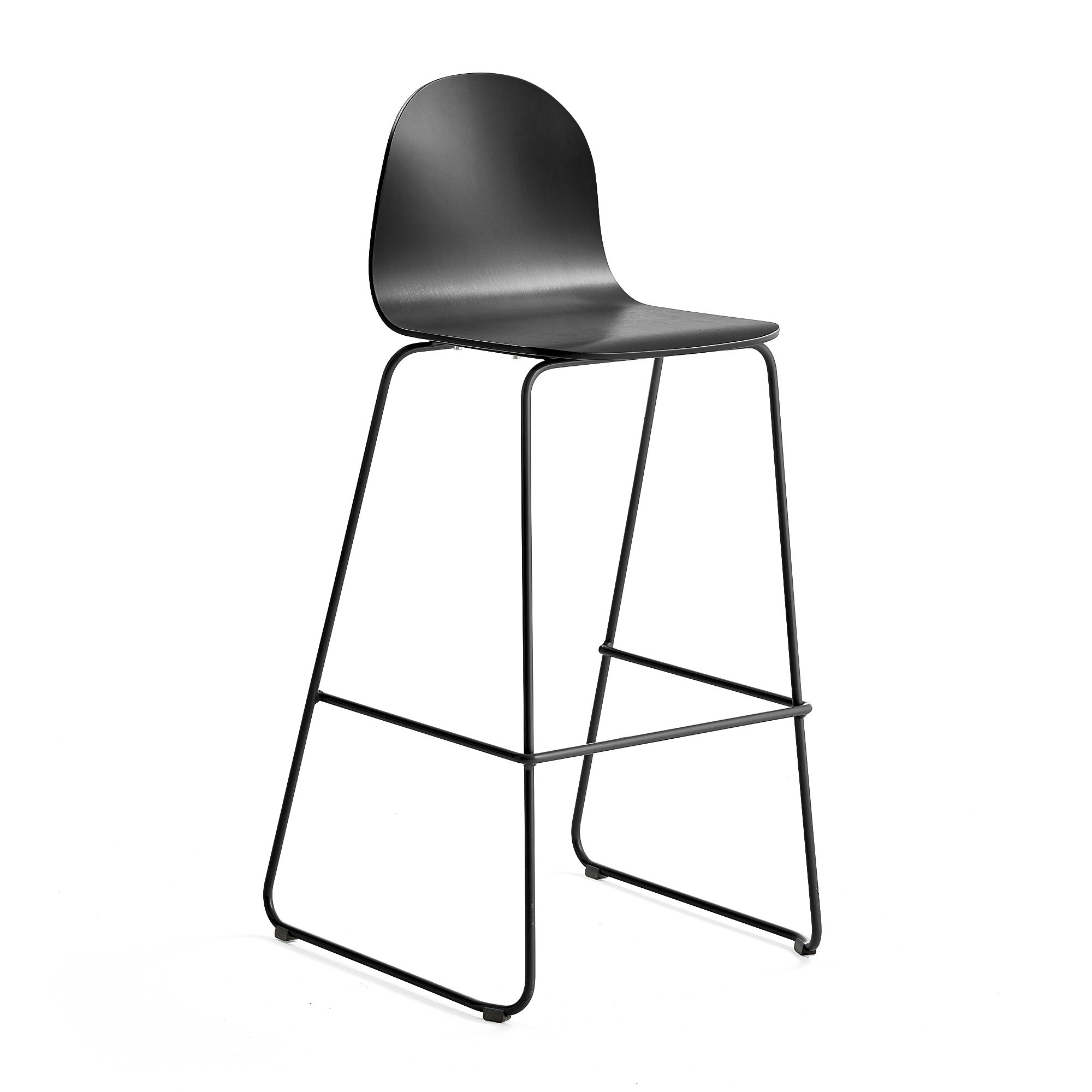 E-shop Barová stolička GANDER, s klzákmi, výška sedu 790 mm, lakovaná, čierna