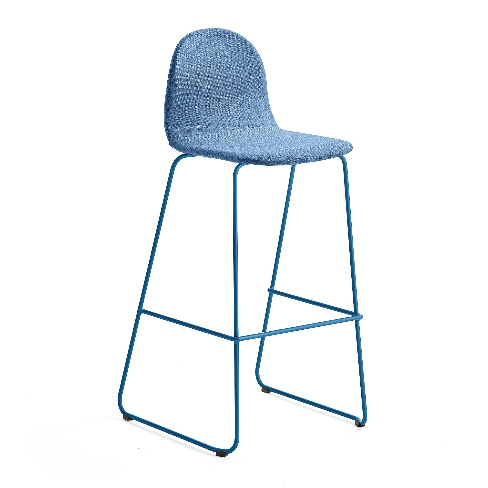 E-shop Barová stolička GANDER, s klzákmi, výška sedu 790 mm, čalúnená, modrá