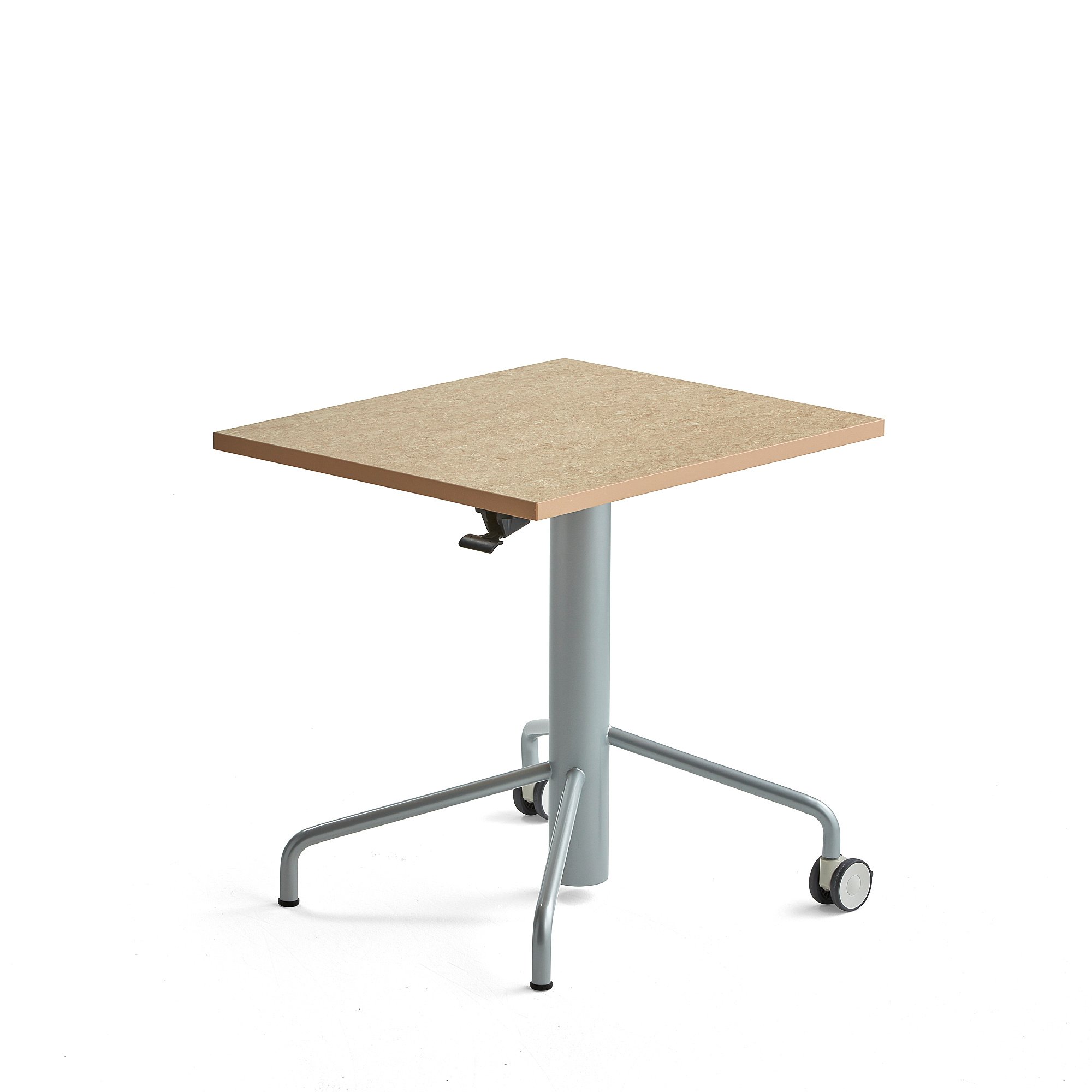 Výškově nastavitelný stůl ARISE, 600x700 mm, šedá podnož, béžové linoleum