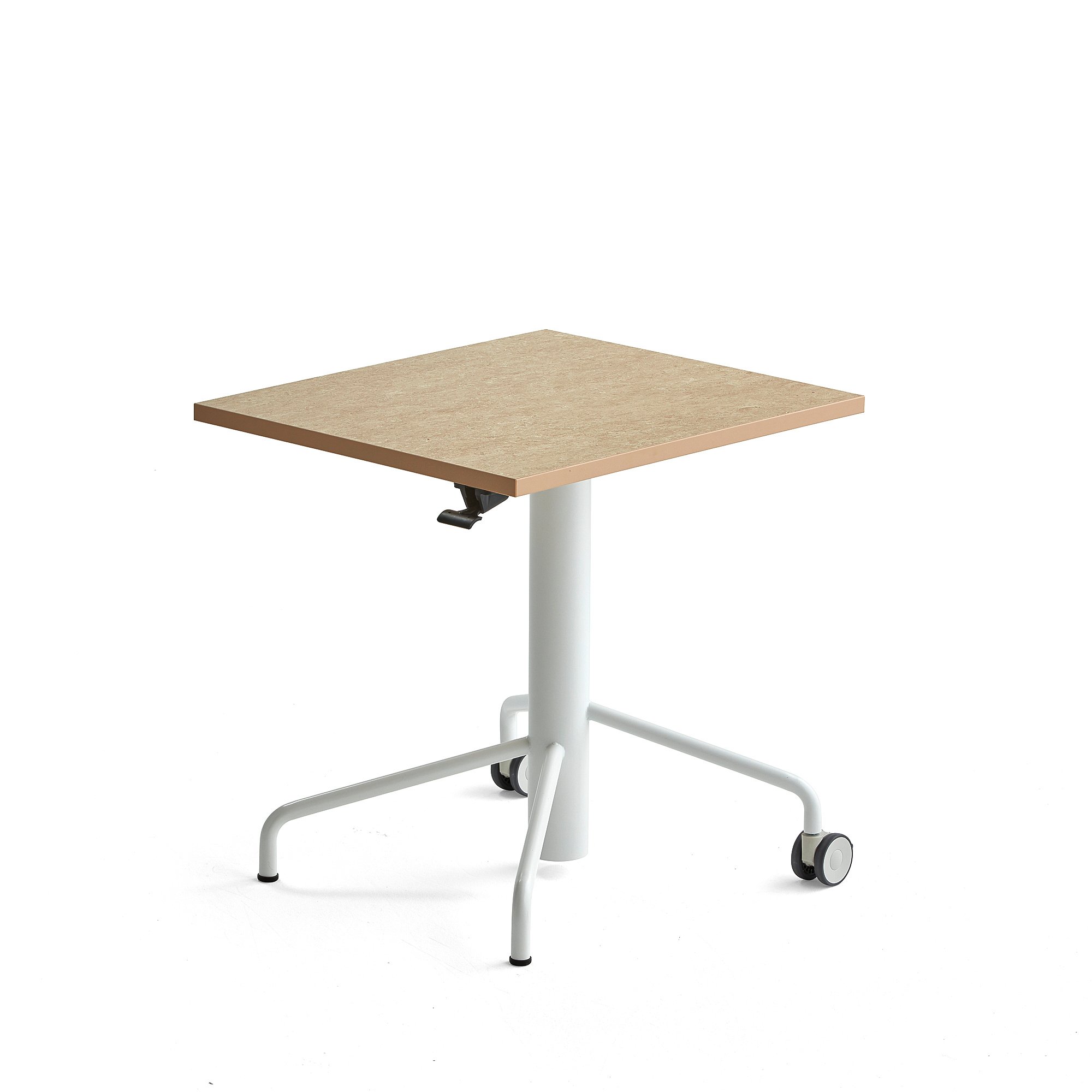 Výškově nastavitelný stůl ARISE, 600x700 mm, bílá podnož, béžové linoleum