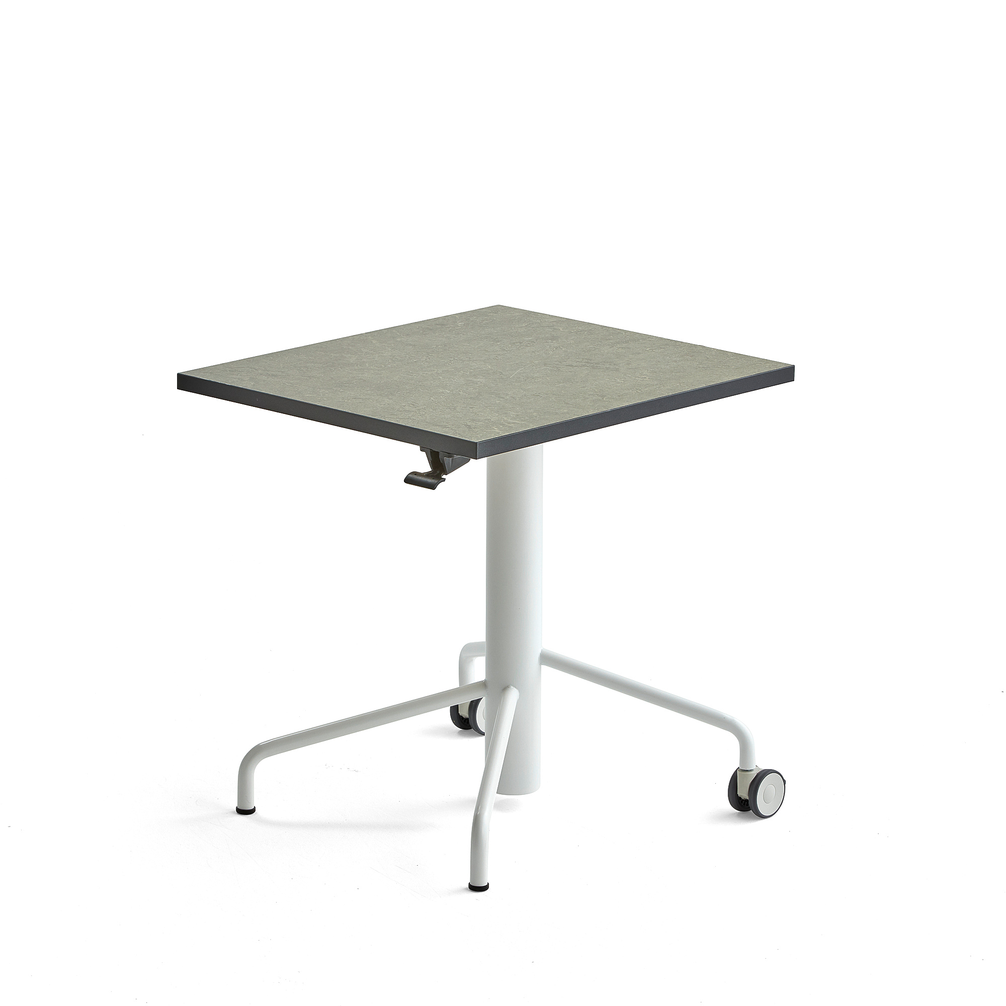 Výškově nastavitelný stůl ARISE, 600x700 mm, bílá podnož, šedé linoleum