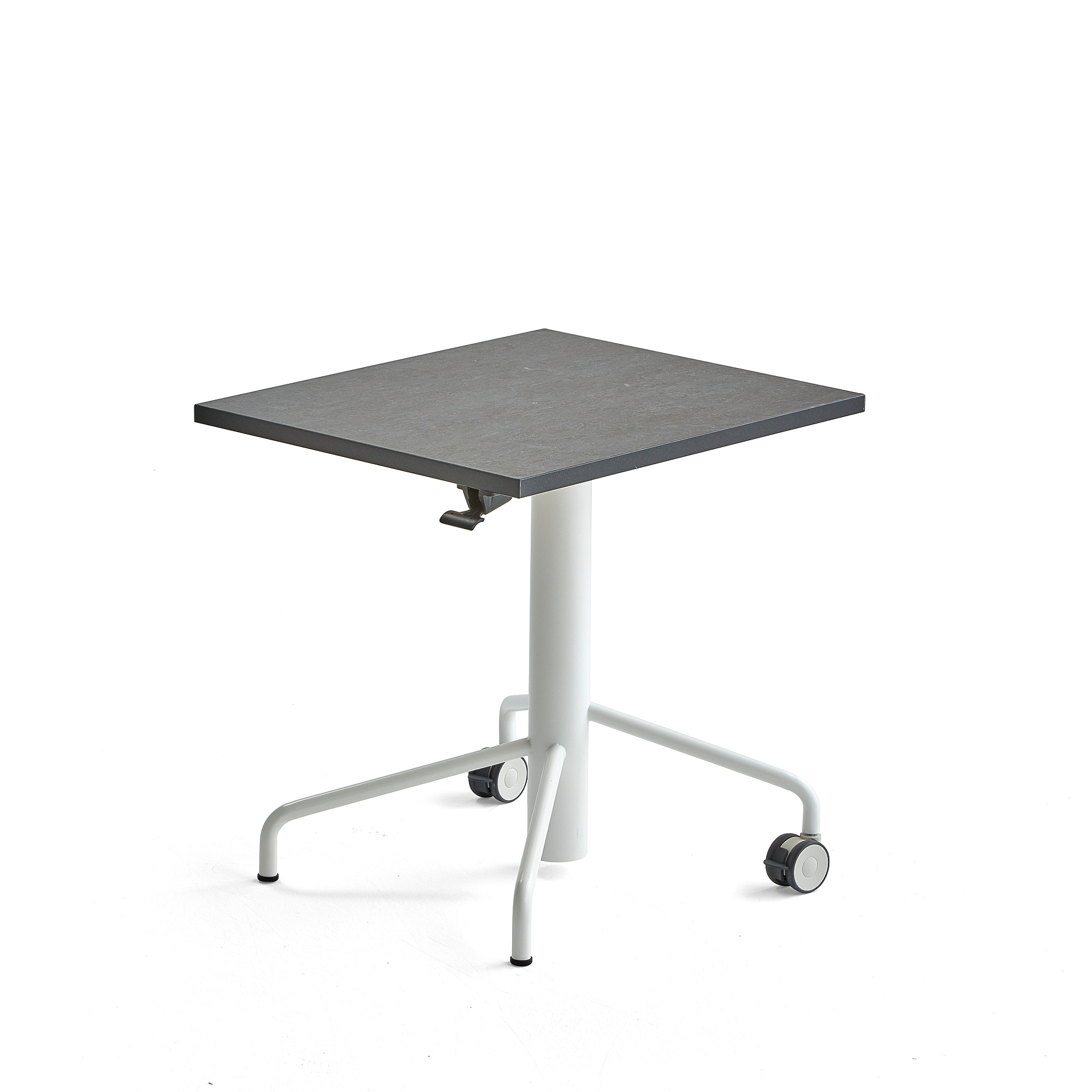 Výškově nastavitelný stůl ARISE, 600x700 mm, bílá podnož, tmavě šedé linoleum