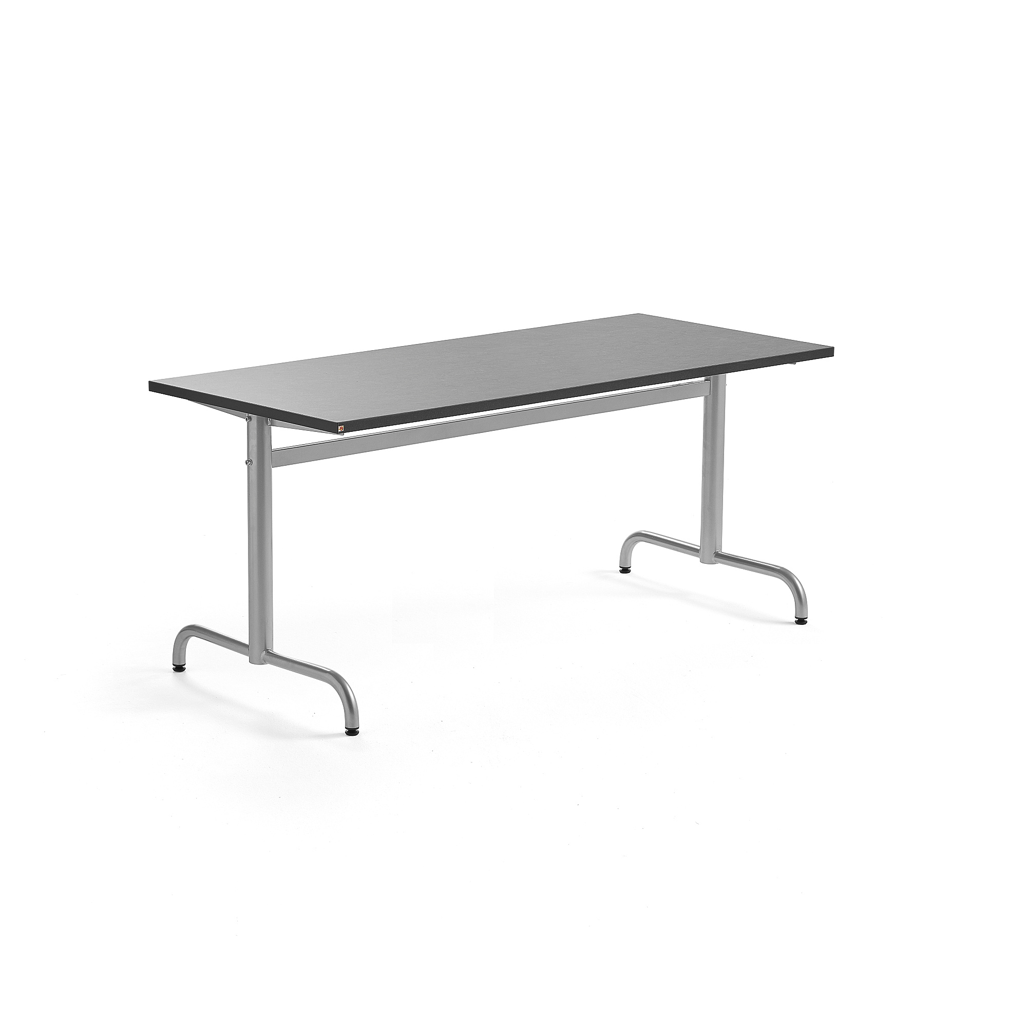 E-shop Stôl PLURAL, 1600x700x720 mm, linoleum - tmavošedá, strieborná
