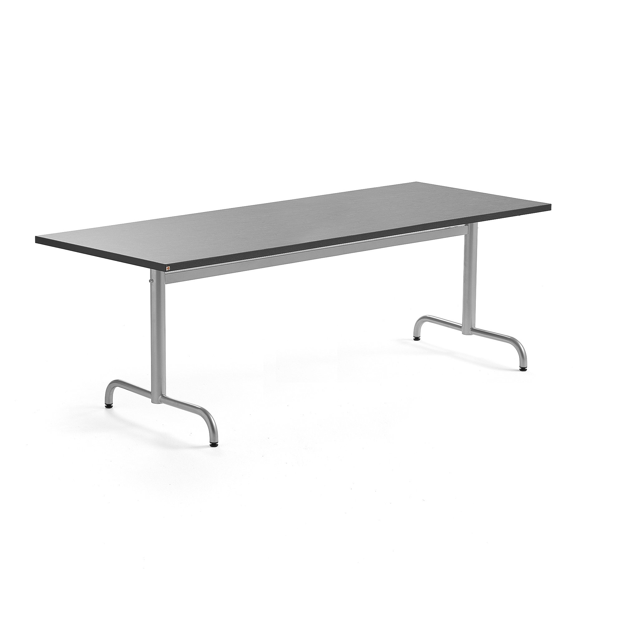 Stůl PLURAL, 1800x800x720 mm, linoleum, tmavě šedá, stříbrná