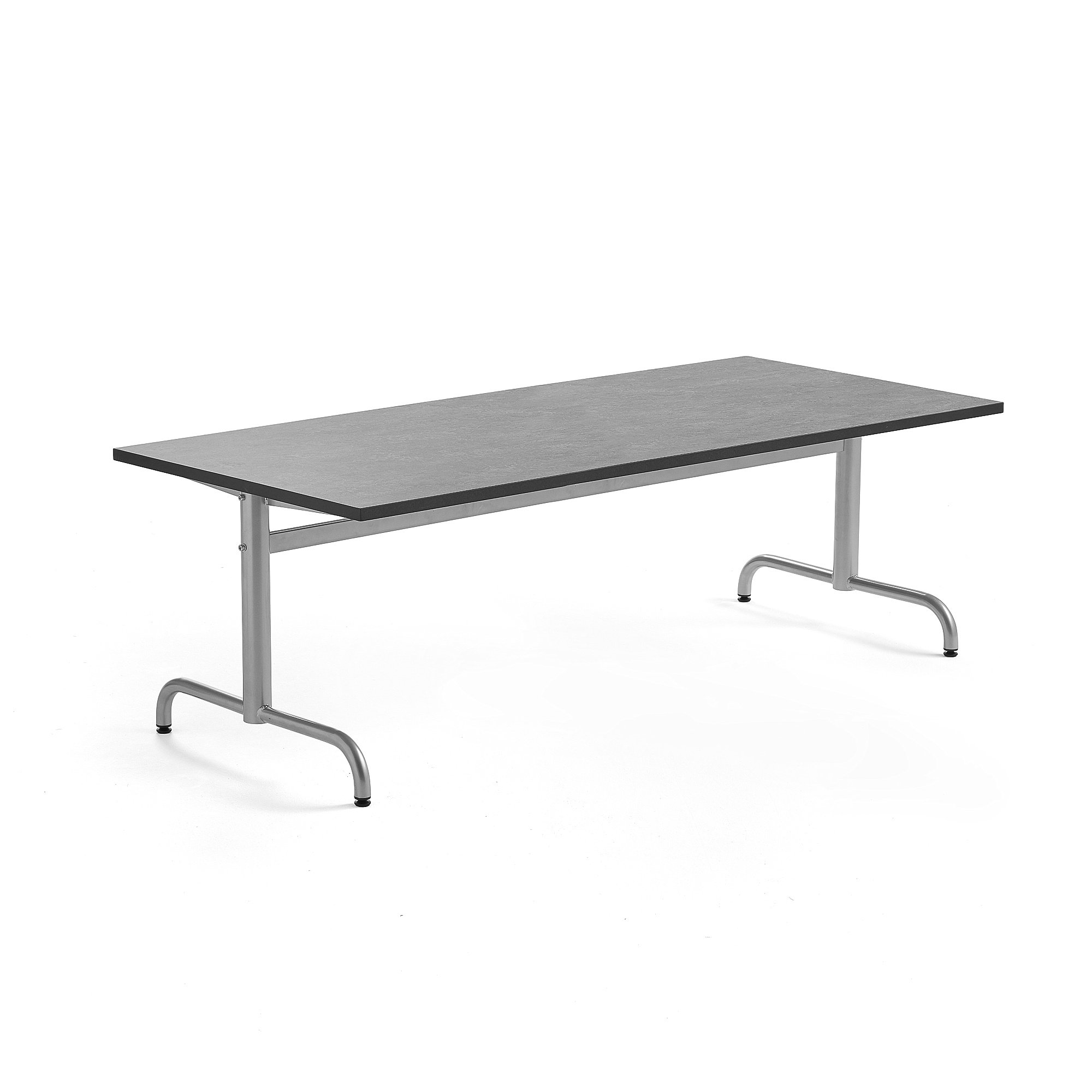 E-shop Stôl PLURAL, 1600x800x600 mm, linoleum - tmavošedá, strieborná