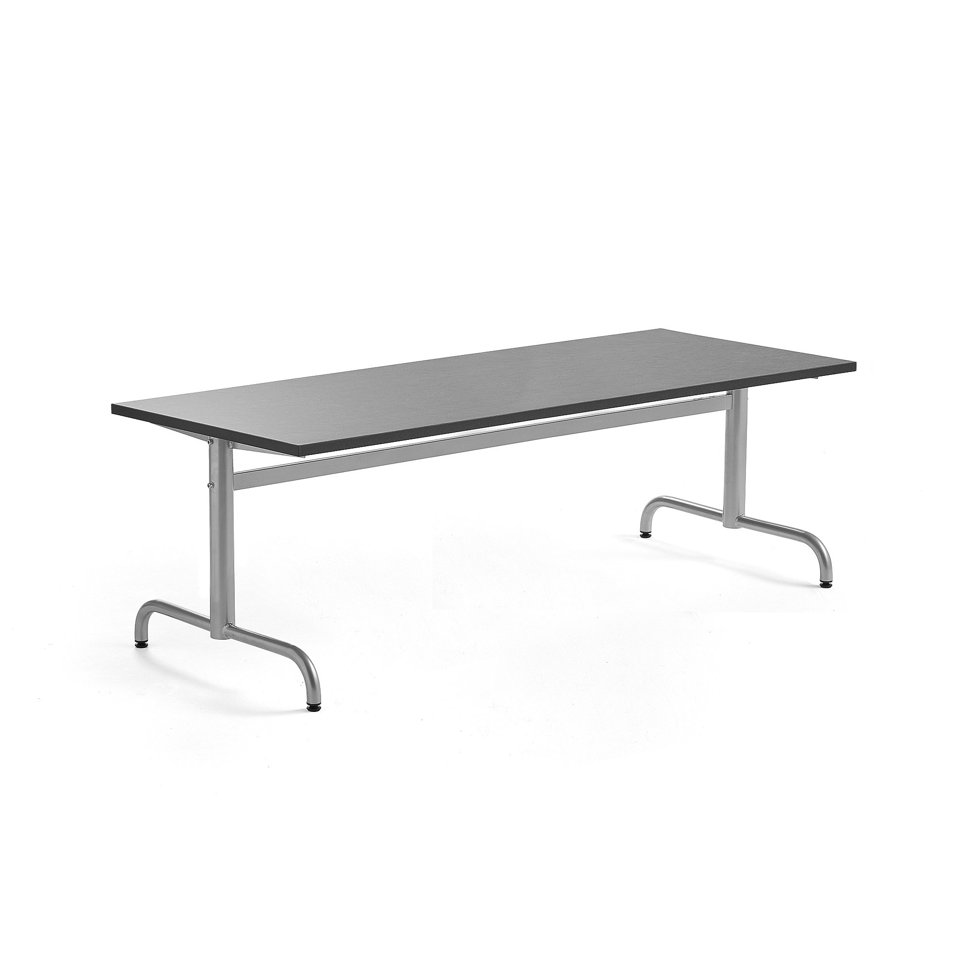 E-shop Stôl PLURAL, 1800x700x600 mm, linoleum - tmavošedá, strieborná