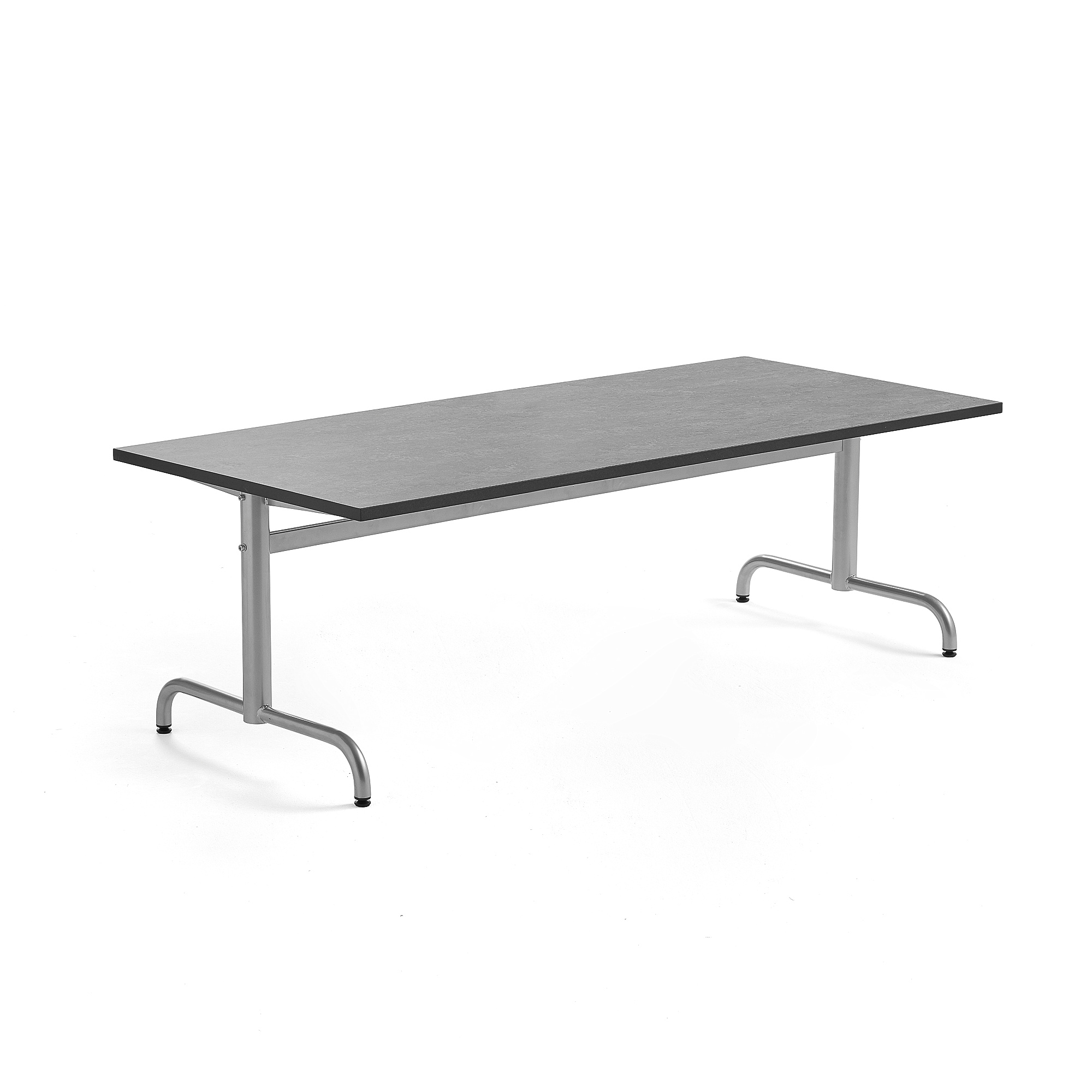 Stůl PLURAL, 1800x800x600 mm, linoleum, tmavě šedá, stříbrná