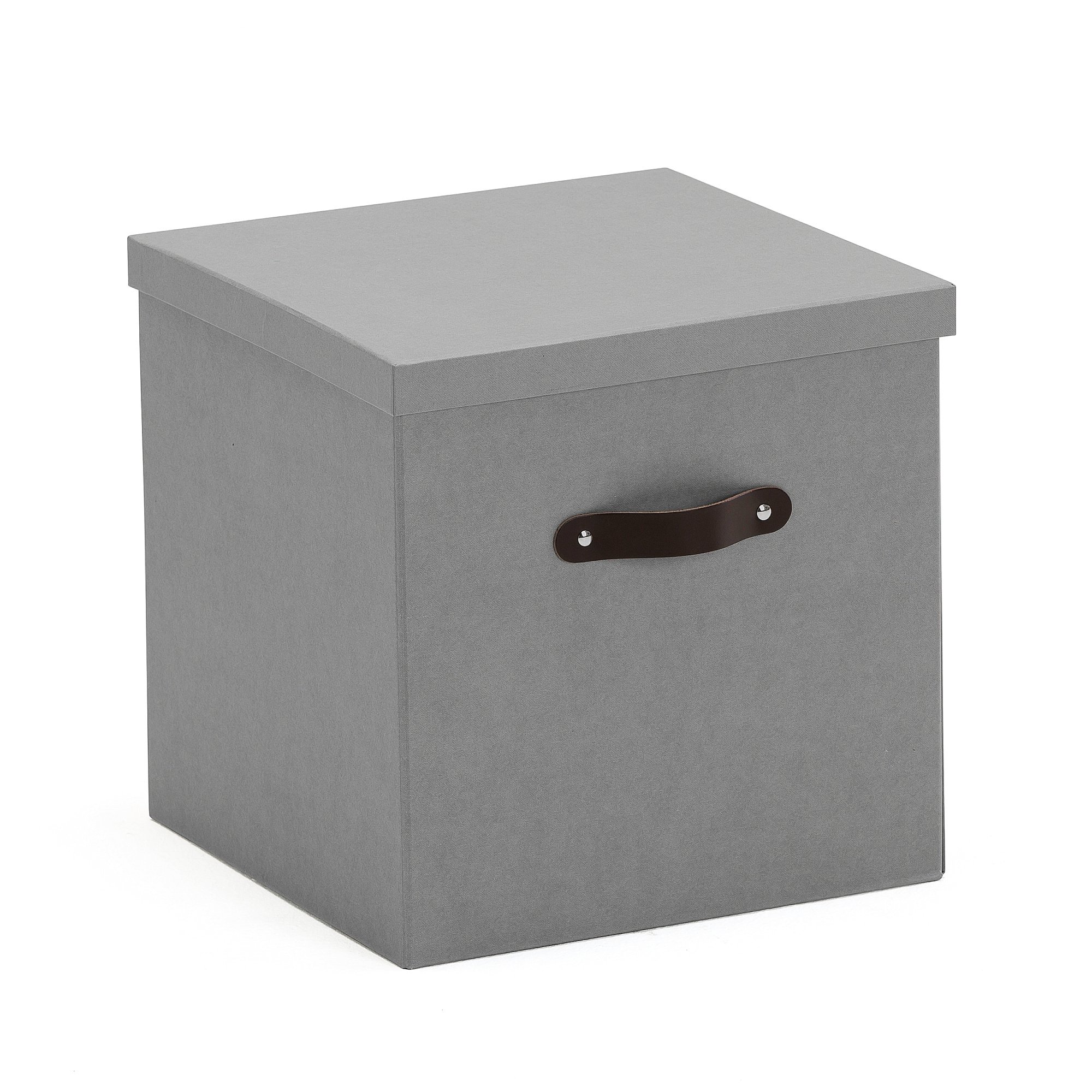 Levně Úložná krabice TIDY, 315x315x315 mm, šedá s koženými úchytkami