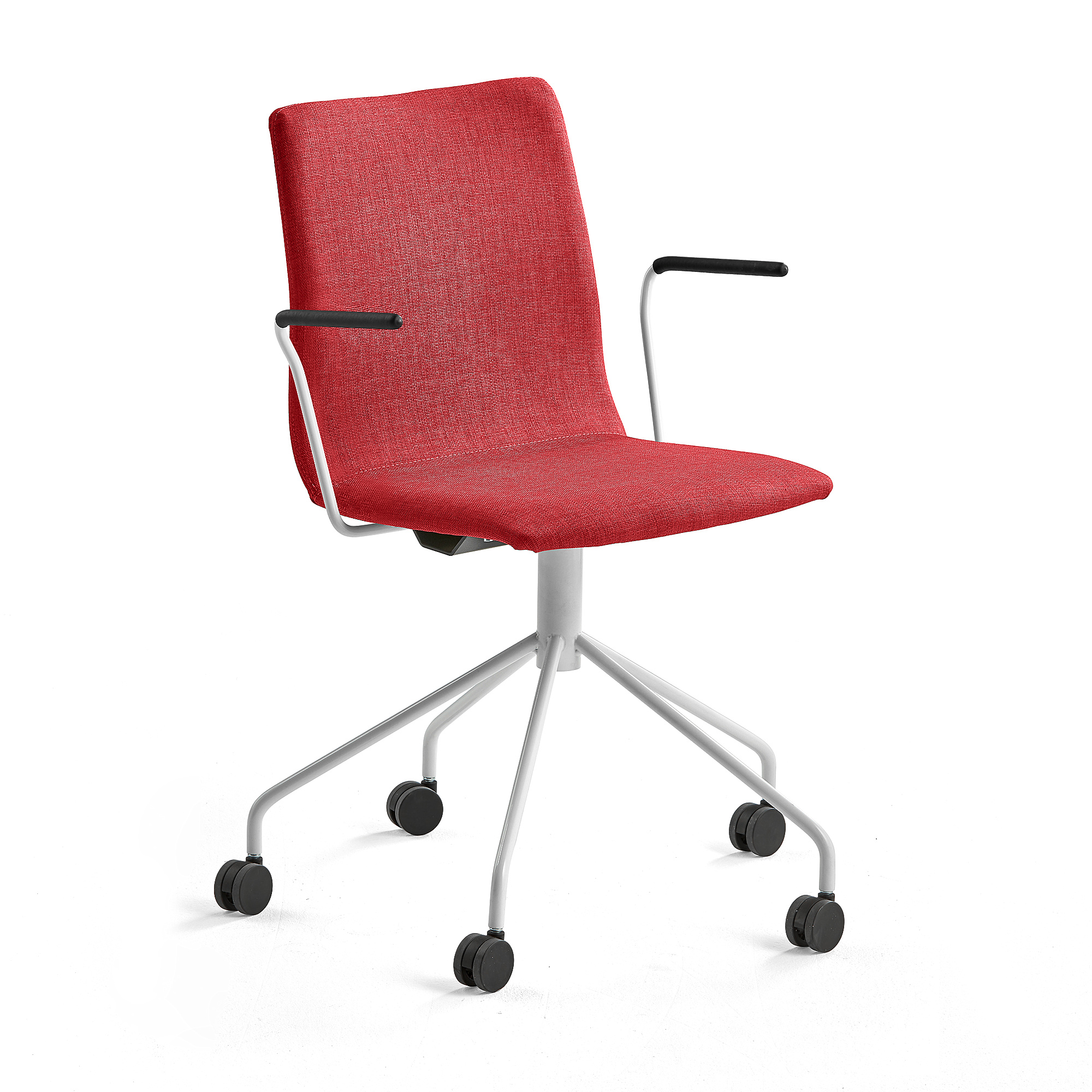 Konferenčná stolička OTTAWA, s kolieskami a opierkami rúk, červená, biela