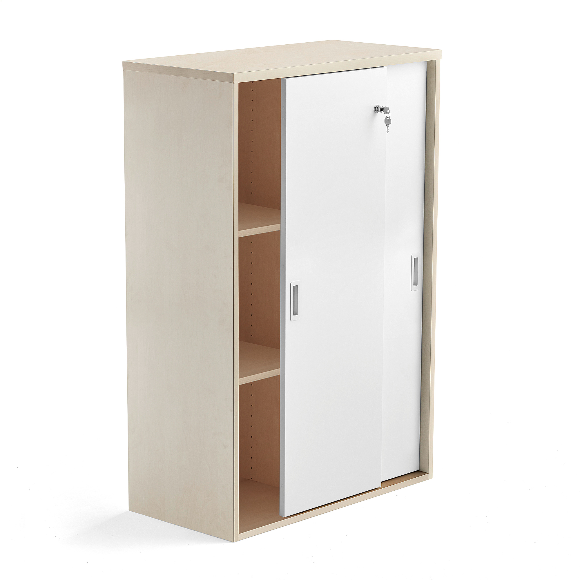 Kancelárska skriňa s posuvnými dverami MODULUS, 1200x800 mm, breza, biela