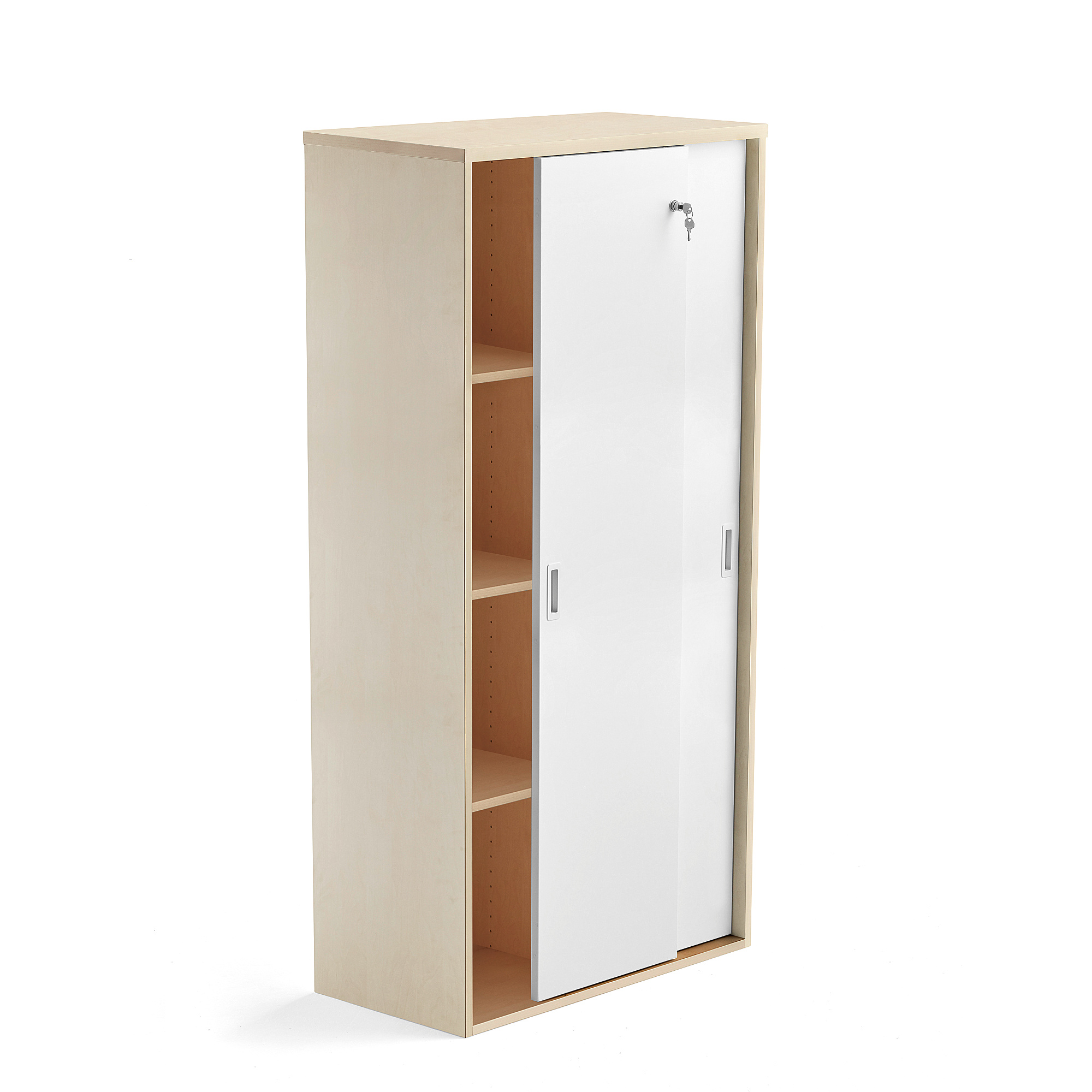 Kancelárska skriňa s posuvnými dverami MODULUS, 1600x800 mm, breza, biela