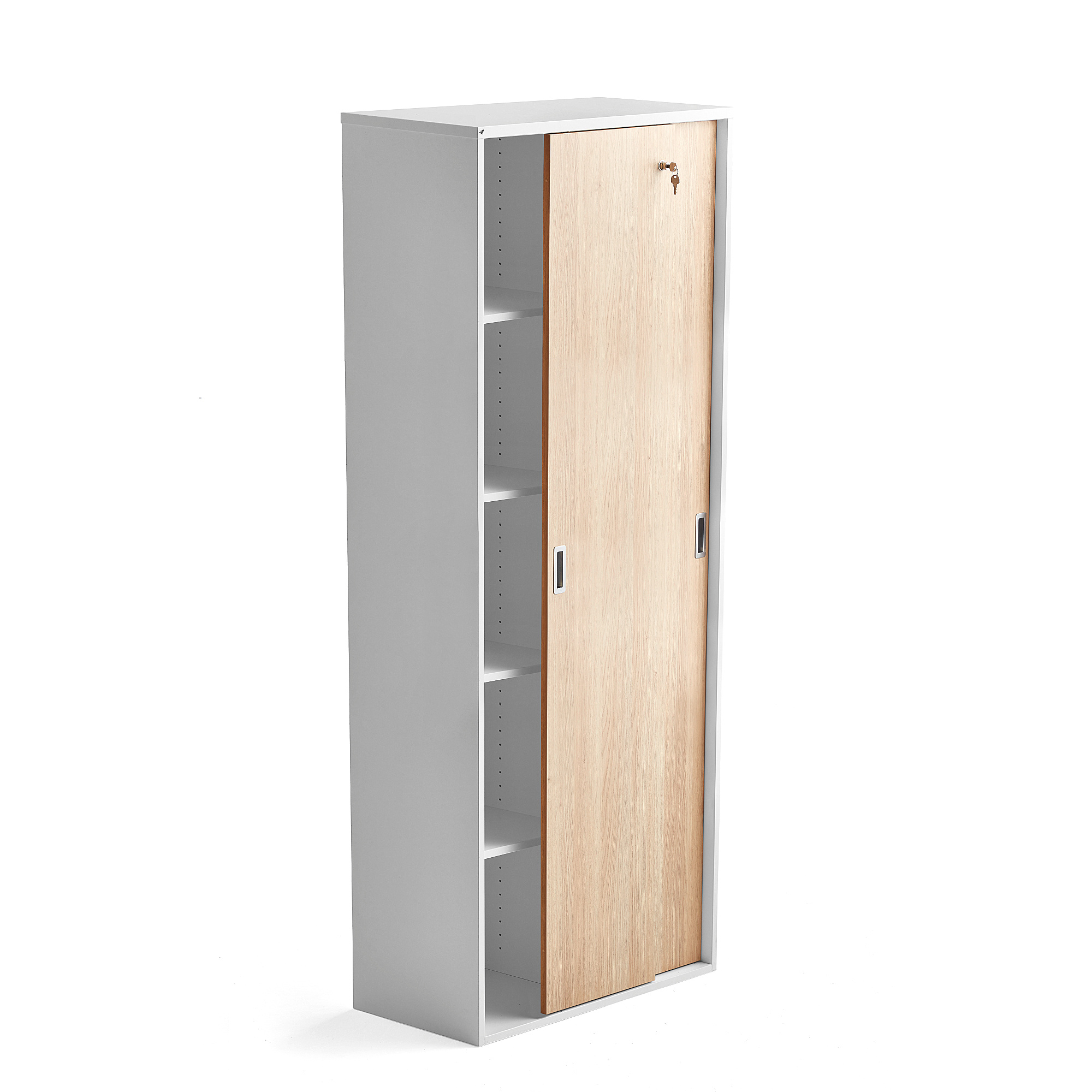 Skříň s posuvnými dveřmi MODULUS, uzamykatelná, 2000x800 mm, bílá, dveře dub